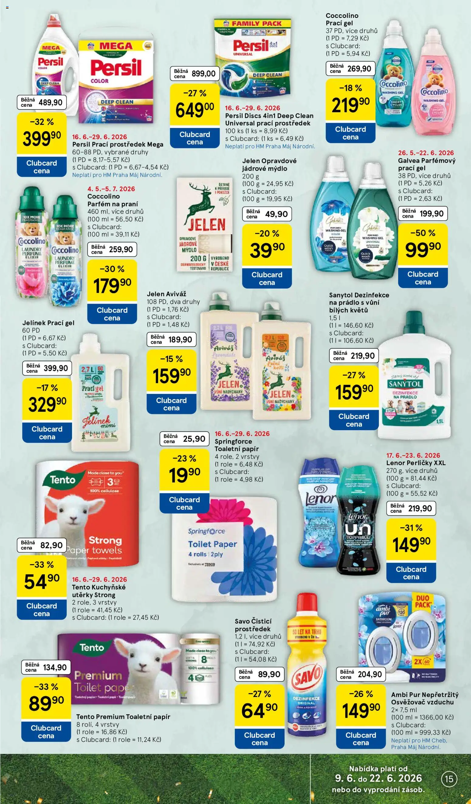 Tesco leták - Hypermarket od 17.06.2026 | Strana: 15 | Produkty: Aviváž, Čistící prostředek, Toaletní papír, Jelen