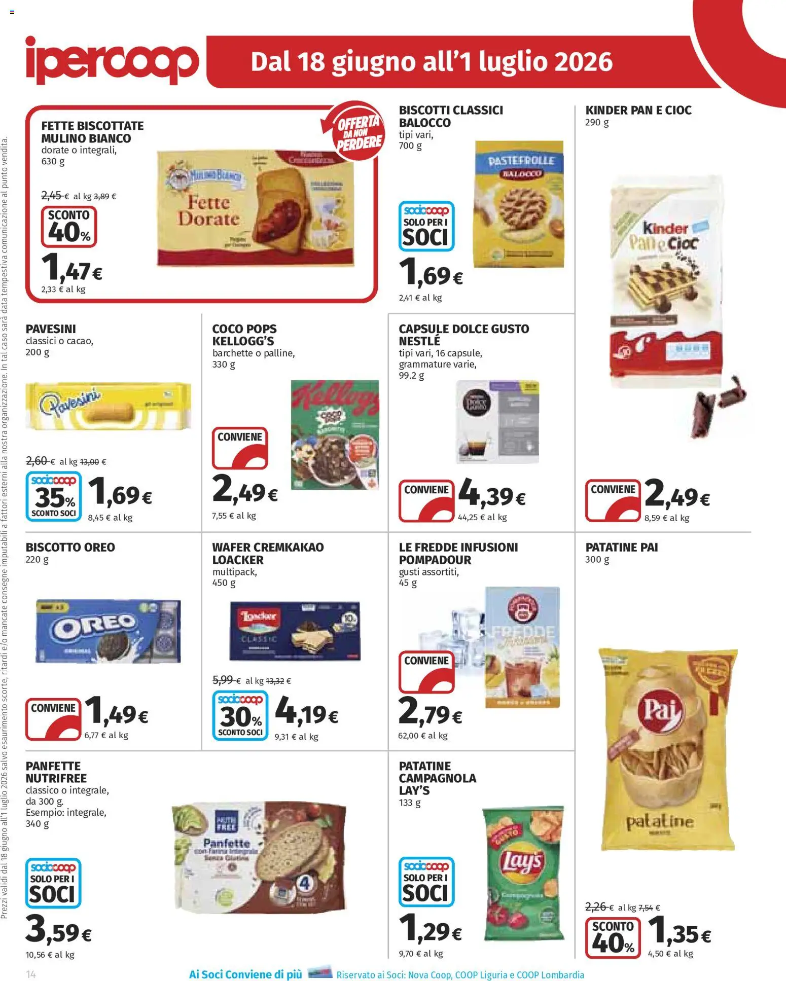 Volantino Ipercoop del 18.06.2026 | Pagina: 14 | Prodotti: Patatine, Biscotti, Data, Fette biscottate
