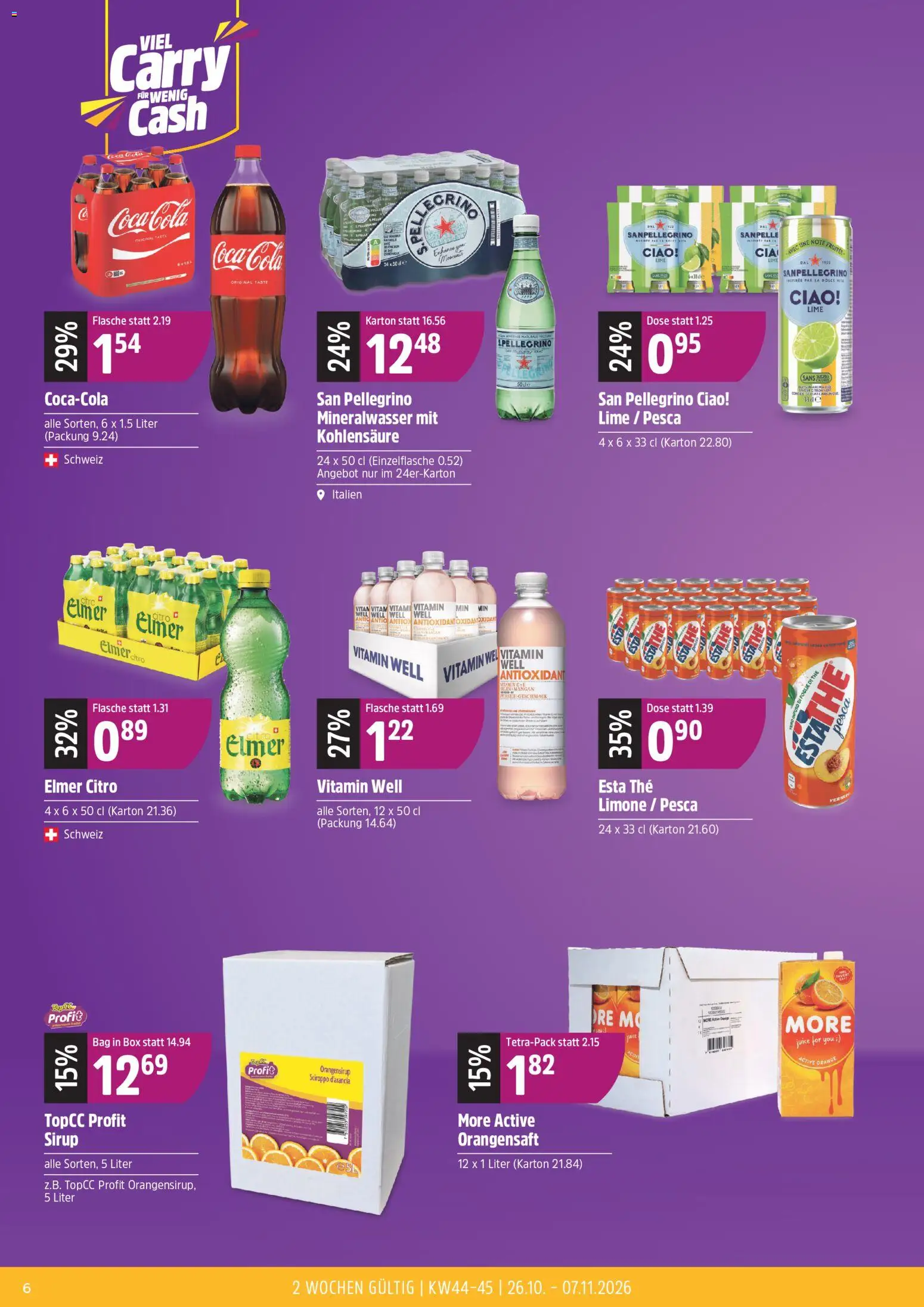 TopCC aktionen Viel Carry für wenig Cash – gültig ab 26.10.2026 | Seite: 6 | Produkte: Box, Sirup, Orangensaft, Mineralwasser