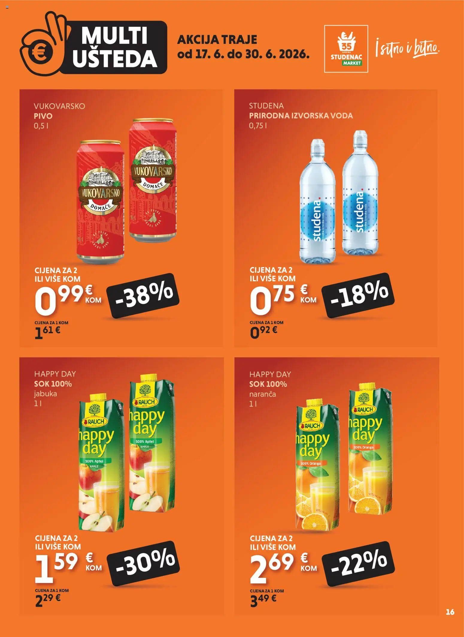Studenac katalog | vrijedi od 17.06.2026 | Stranica: 16 | Proizvodi: Sok, Pivo, Voda, Jabuka