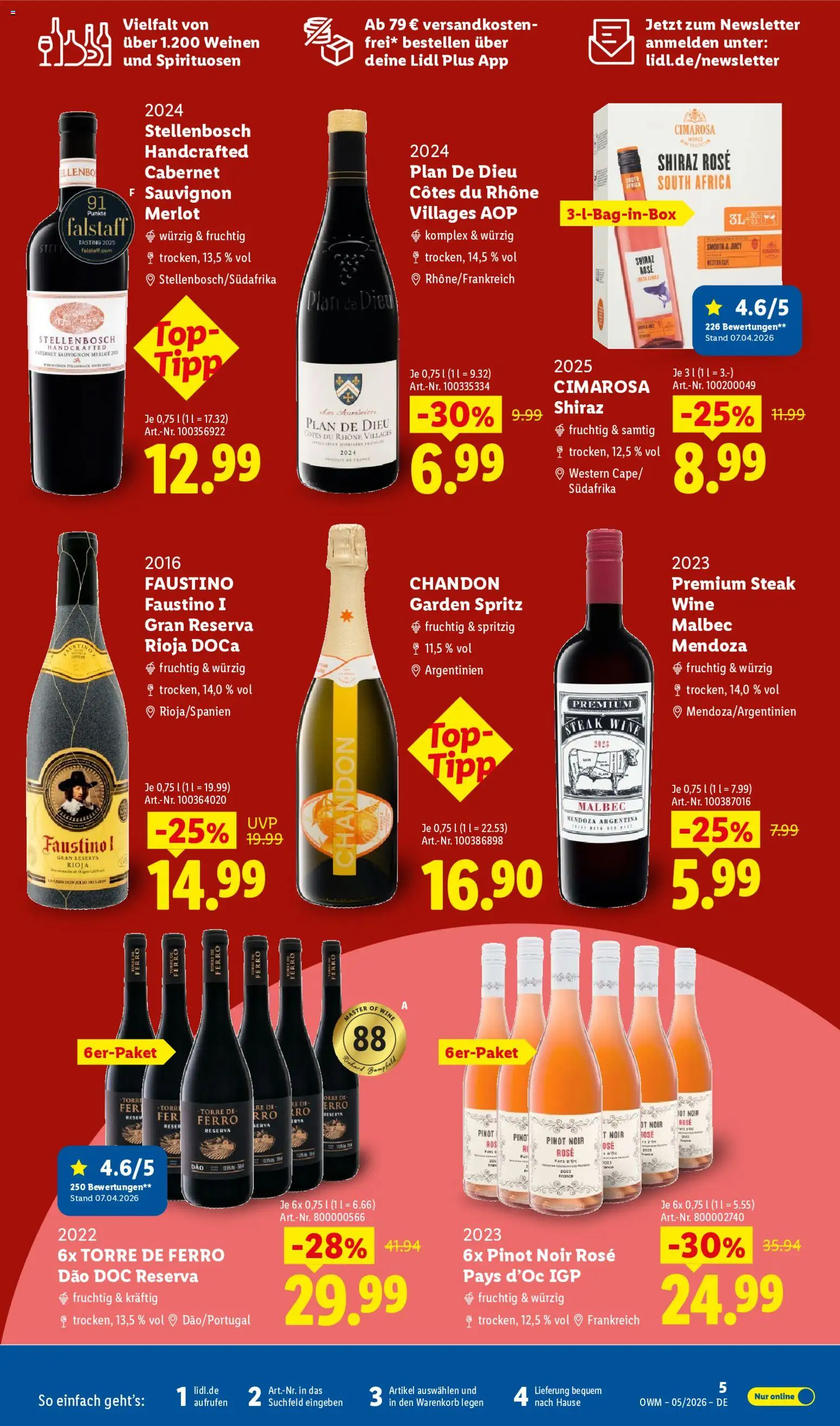 Lidl Německo leták - Wein & Spirituosen od 01.05.2026 | Strana: 5 | Produkty: Steak, Merlot, Spritz, Pinot Noir