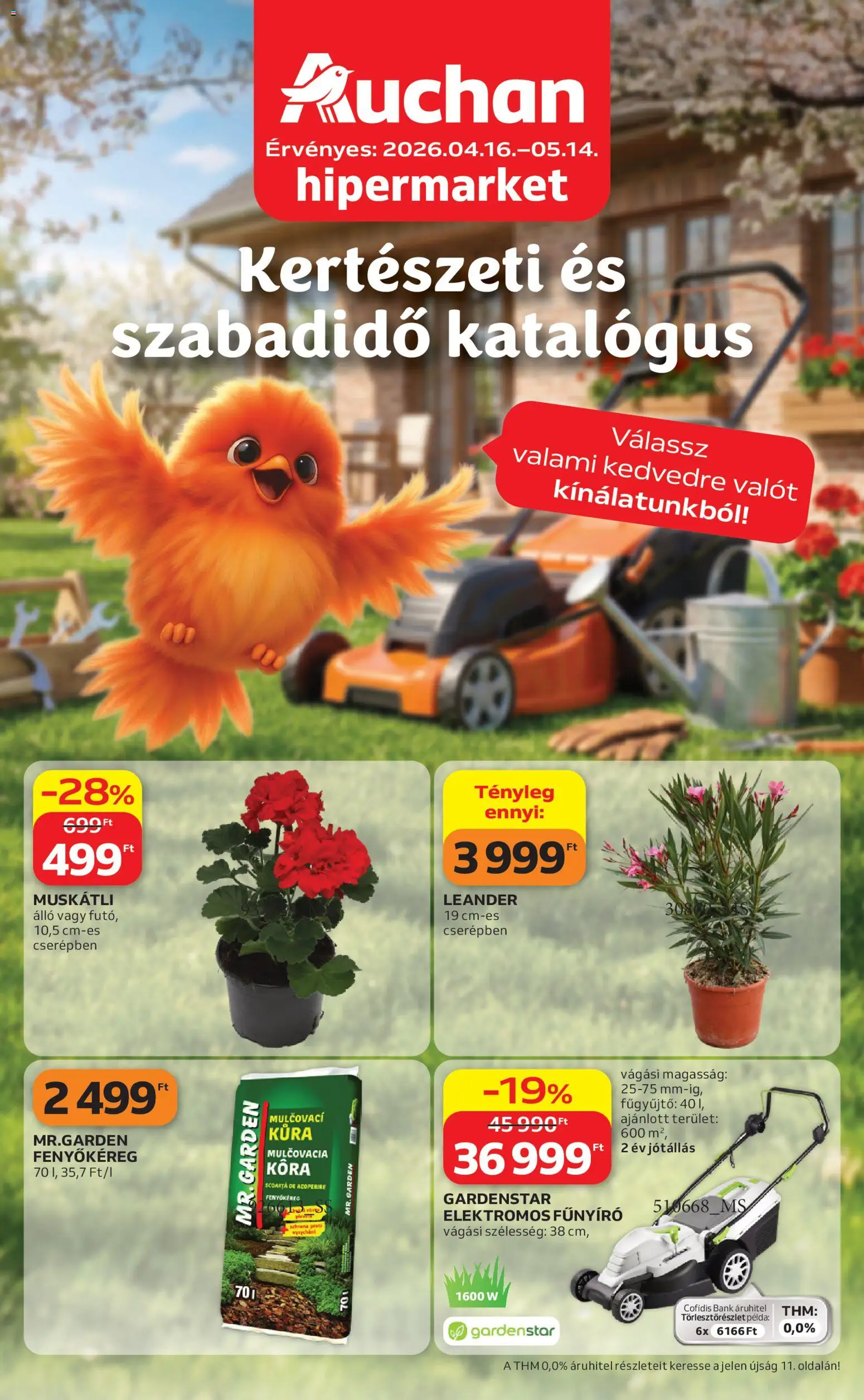 Auchan akciós ujság - amely érvényes a következő dátumtól: 16.04.2026 | Oldal: 1 | Termékek: Fűnyíró, Elektromos fűnyíró