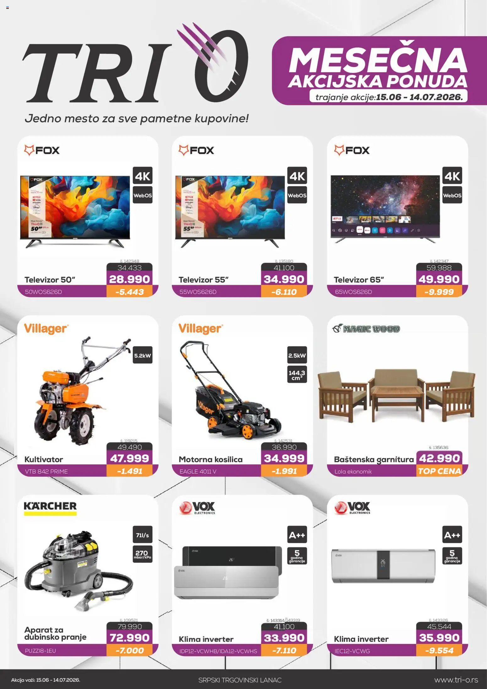 Tri O katalog - važi od 15.06.2026 | Strana: 1 | Proizvode: Kosilica, Televizor, Klima