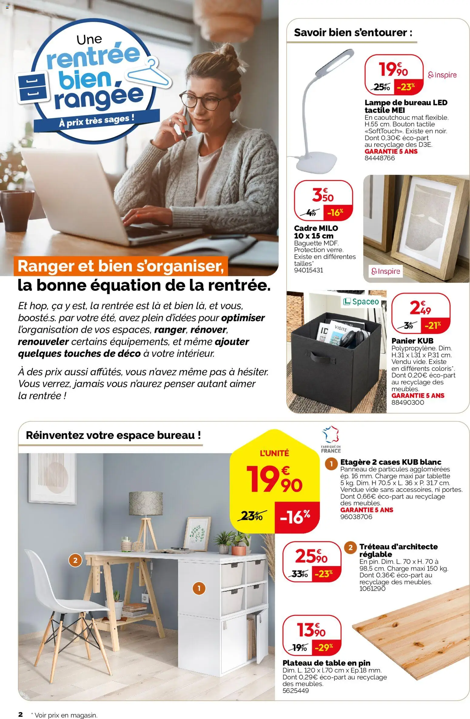 {H1} | Page: 2 | Produits: Tablette, Étagère, Panier, Lampe de bureau