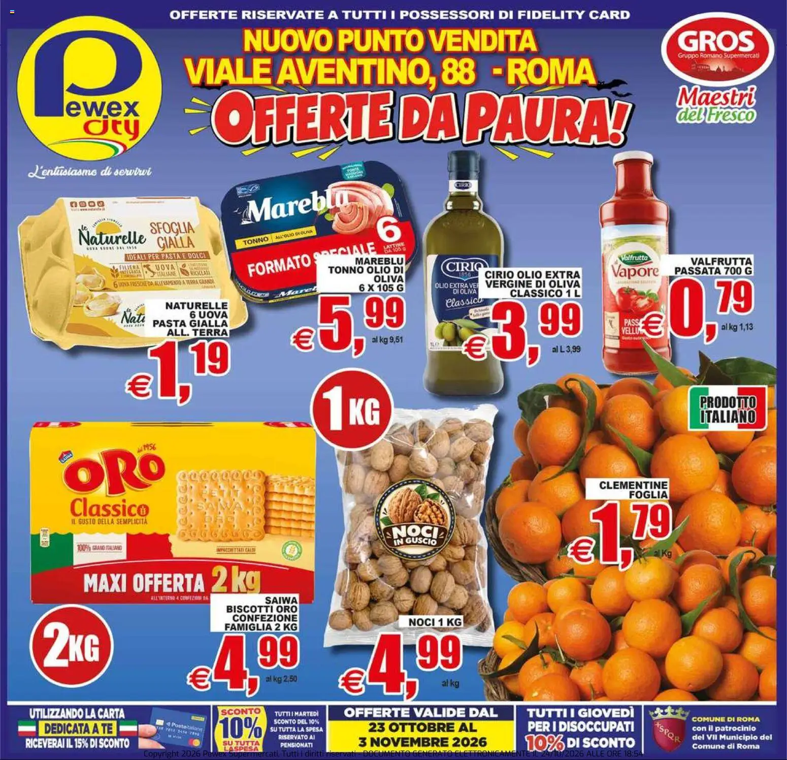 Volantino Pewex del 23/10/2026 | Pagina: 1 | Prodotti: Uova, Biscotti, Pasta, Terra
