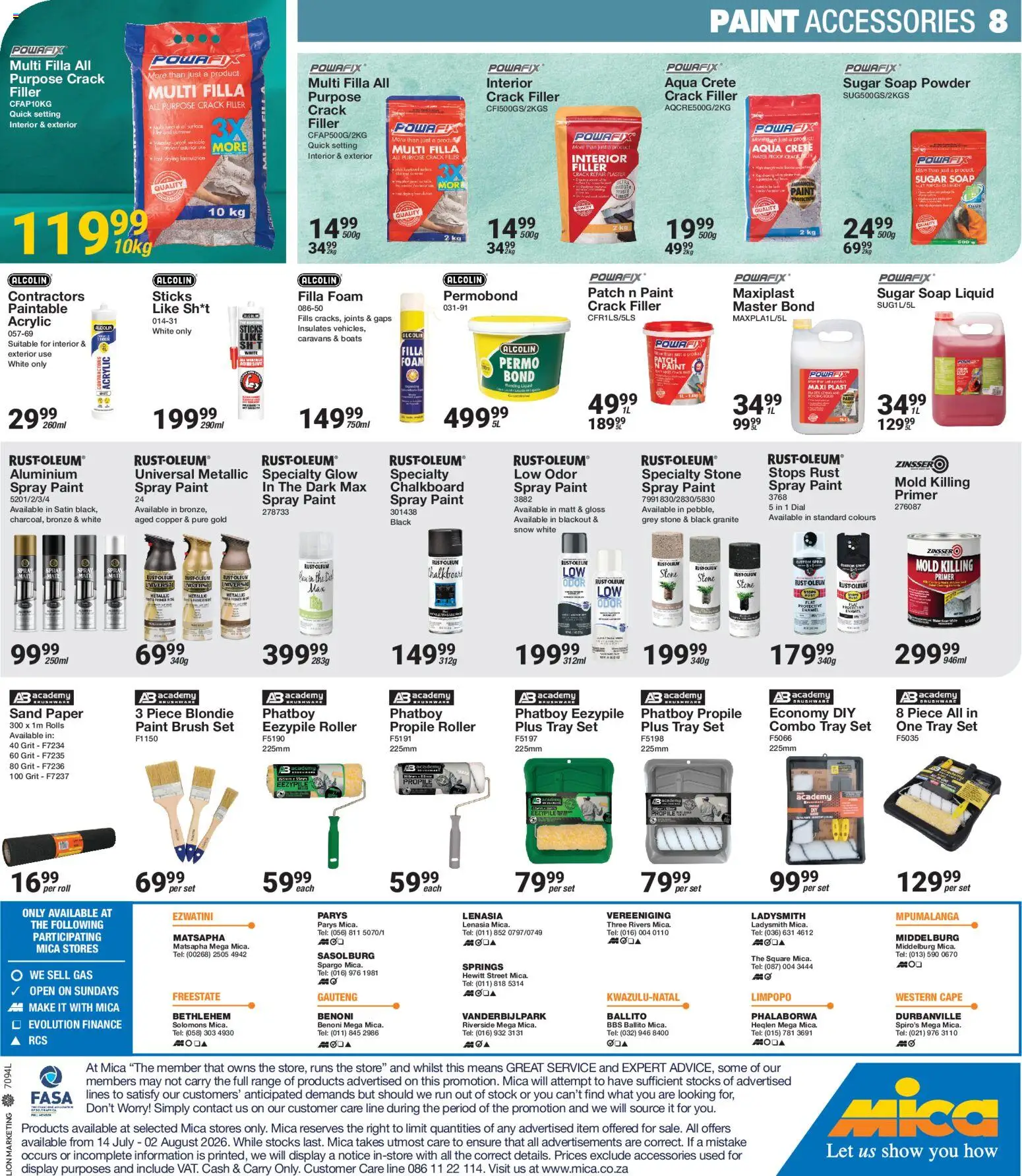 New MICA catalogue – valid from 14/07/2026 | Page: 8 | Products: Primer, Tray, Paint, Foam