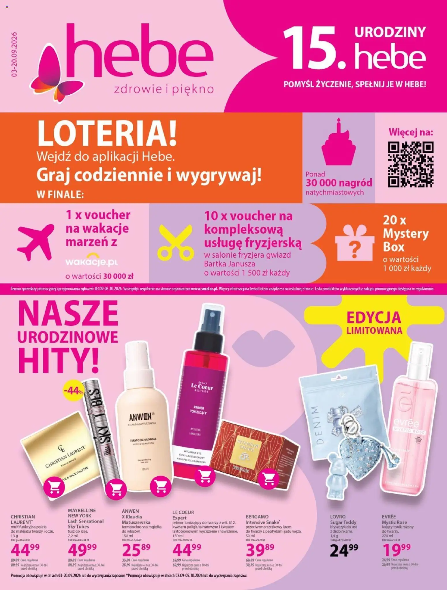Hebe gazetka - Nasze urodzinowe hity od 03.09.2026 | Strona: 1 | Produkty: Błyszczyk, Krem, Tonik