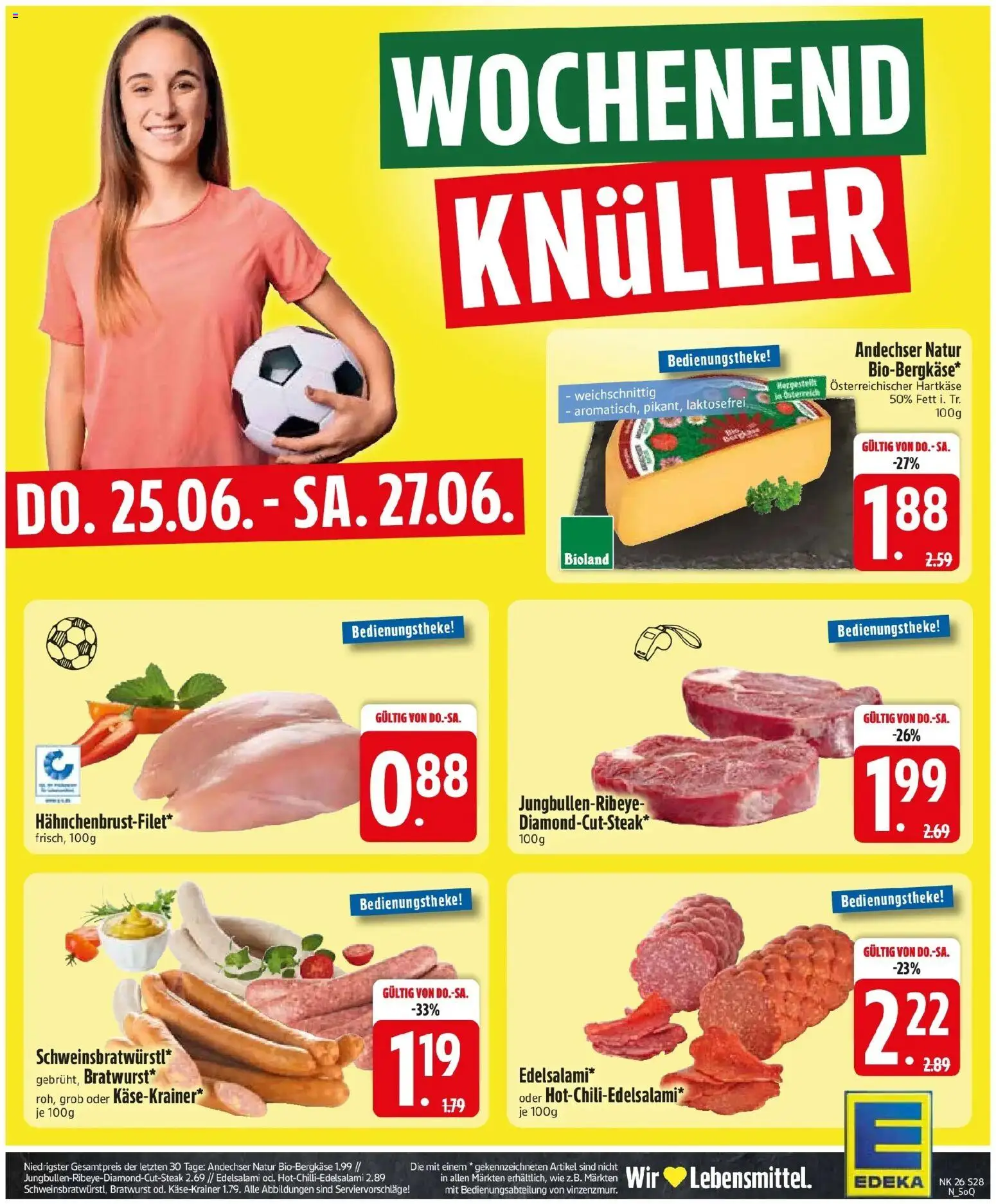 Edeka prospekt Offingen – gültig ab 21.06.2026 | Seite: 32 | Produkte: Bratwurst, Käsekrainer, Salami, Steak