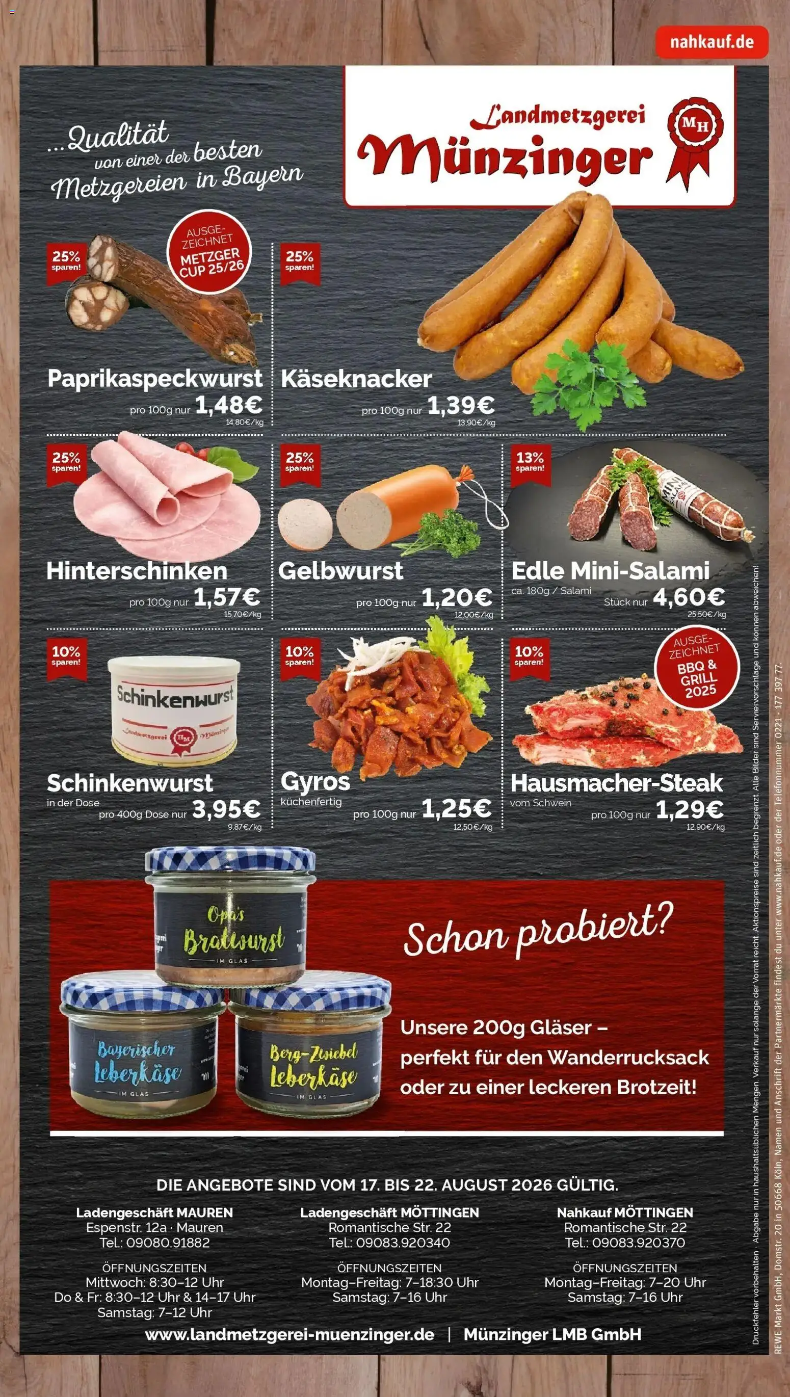 REWE Prospekt ab 17.08.2026 zum Blättern » Angebote | Seite: 9 | Produkte: Grill, Wanderrucksack, Uhr, Leberkase