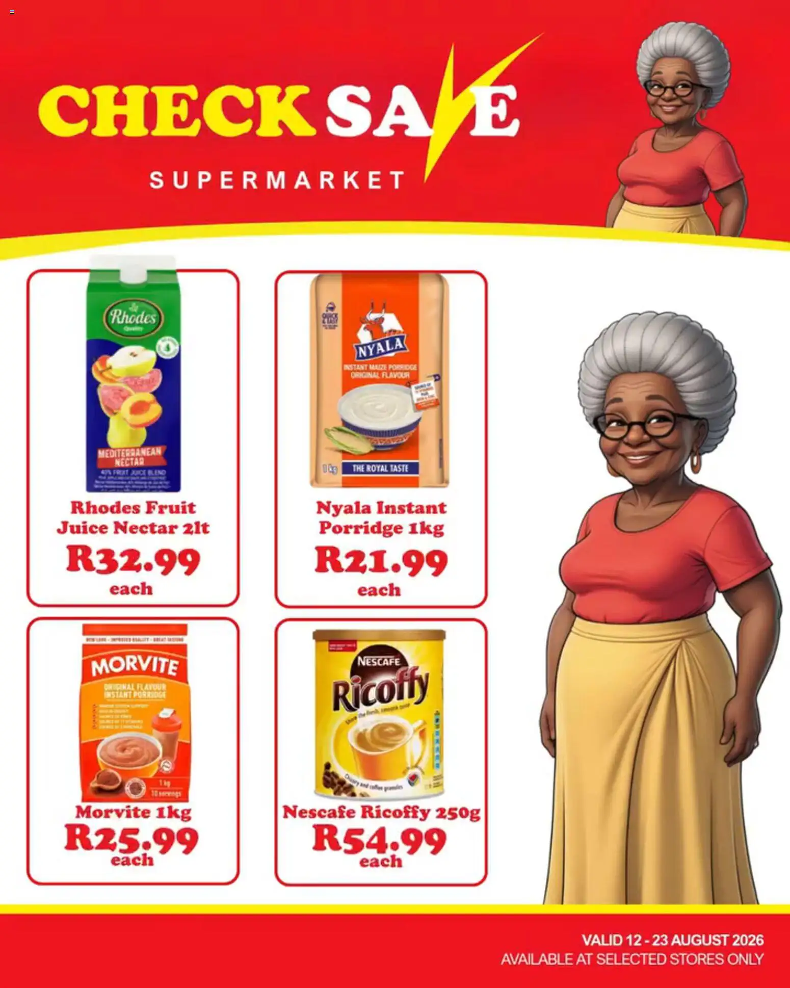 New Check Save catalogue – valid from 12/08/2026 | Page: 2 | Products: Porridge, Juice, Fruit