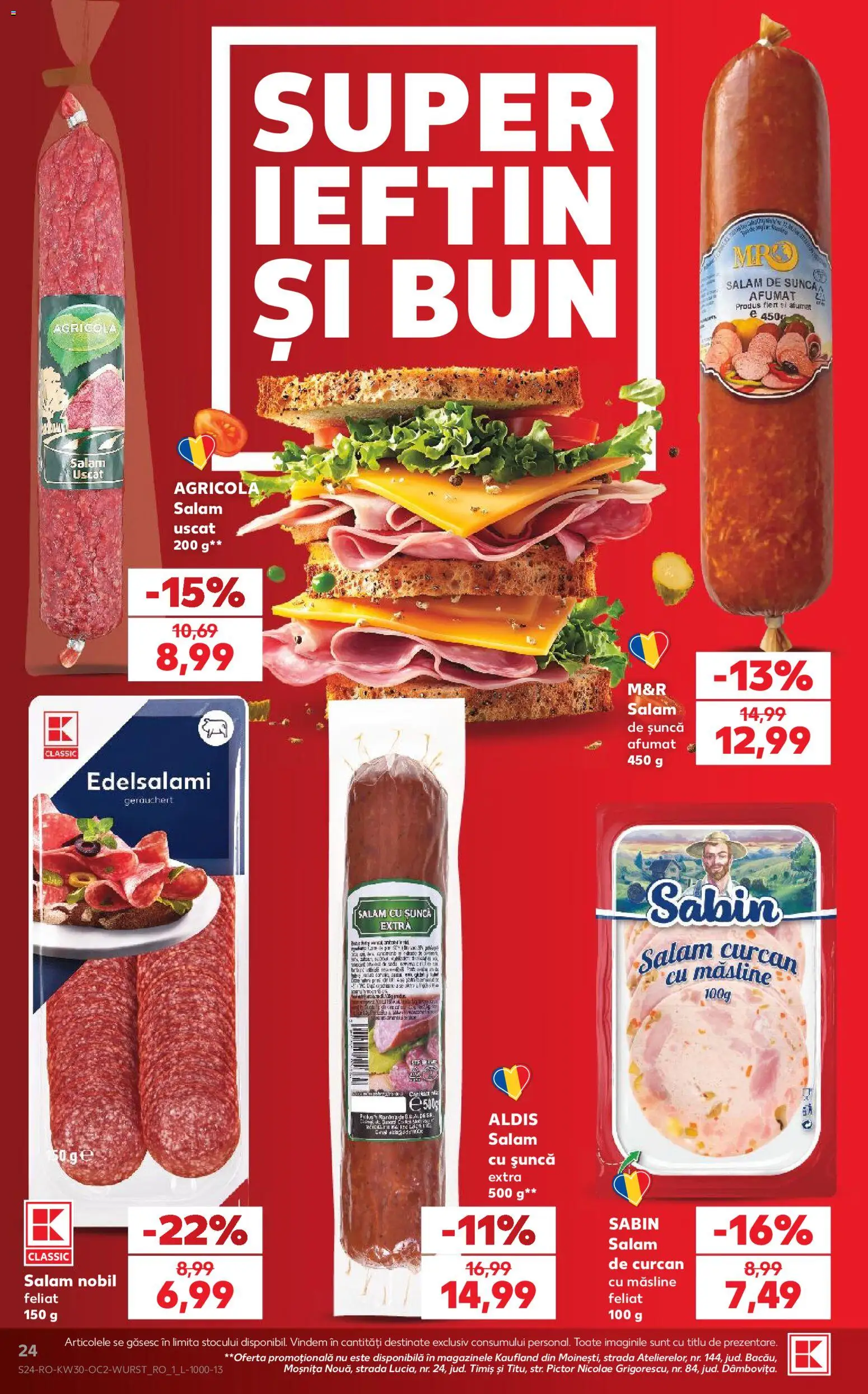 Noul catalog Kaufland – valabil de la 22.07.2026 | Pagină: 24 | Produse: Sabin, Măsline, Salam, Șuncă