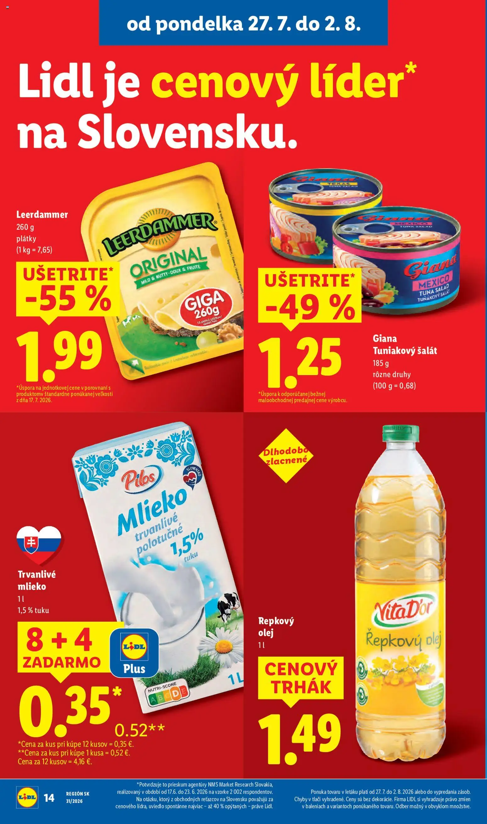 Nové Lidl akcie – leták je platný od 27.07.2026 | Strana: 19 | Produkty: Mlieko, Olej, Repkový olej, Trvanlivé mlieko