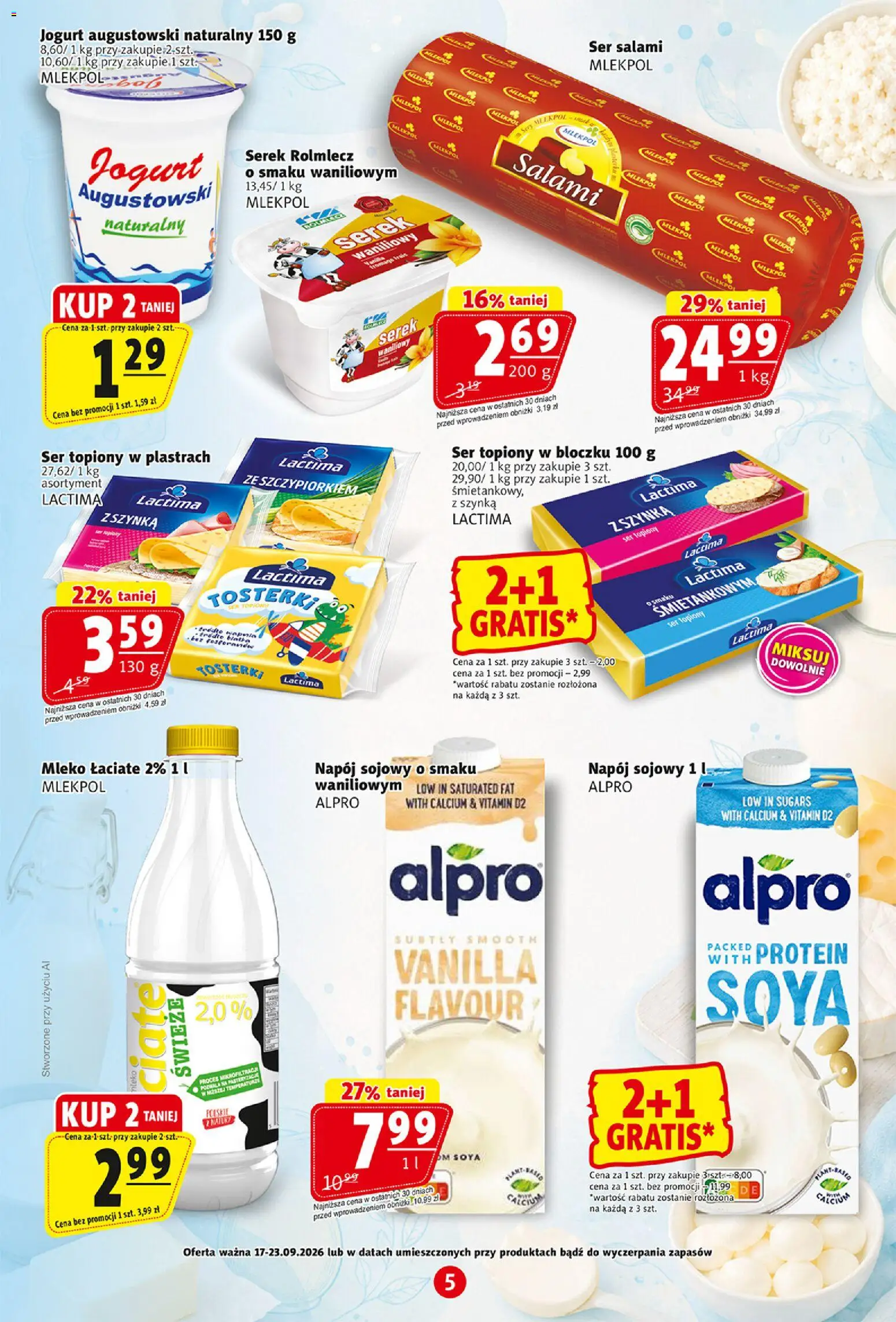 Prim Market gazetka od 17.09.2026 | Strona: 5 | Produkty: Ser topiony w plastrach, Alpro, Serek, Szynka