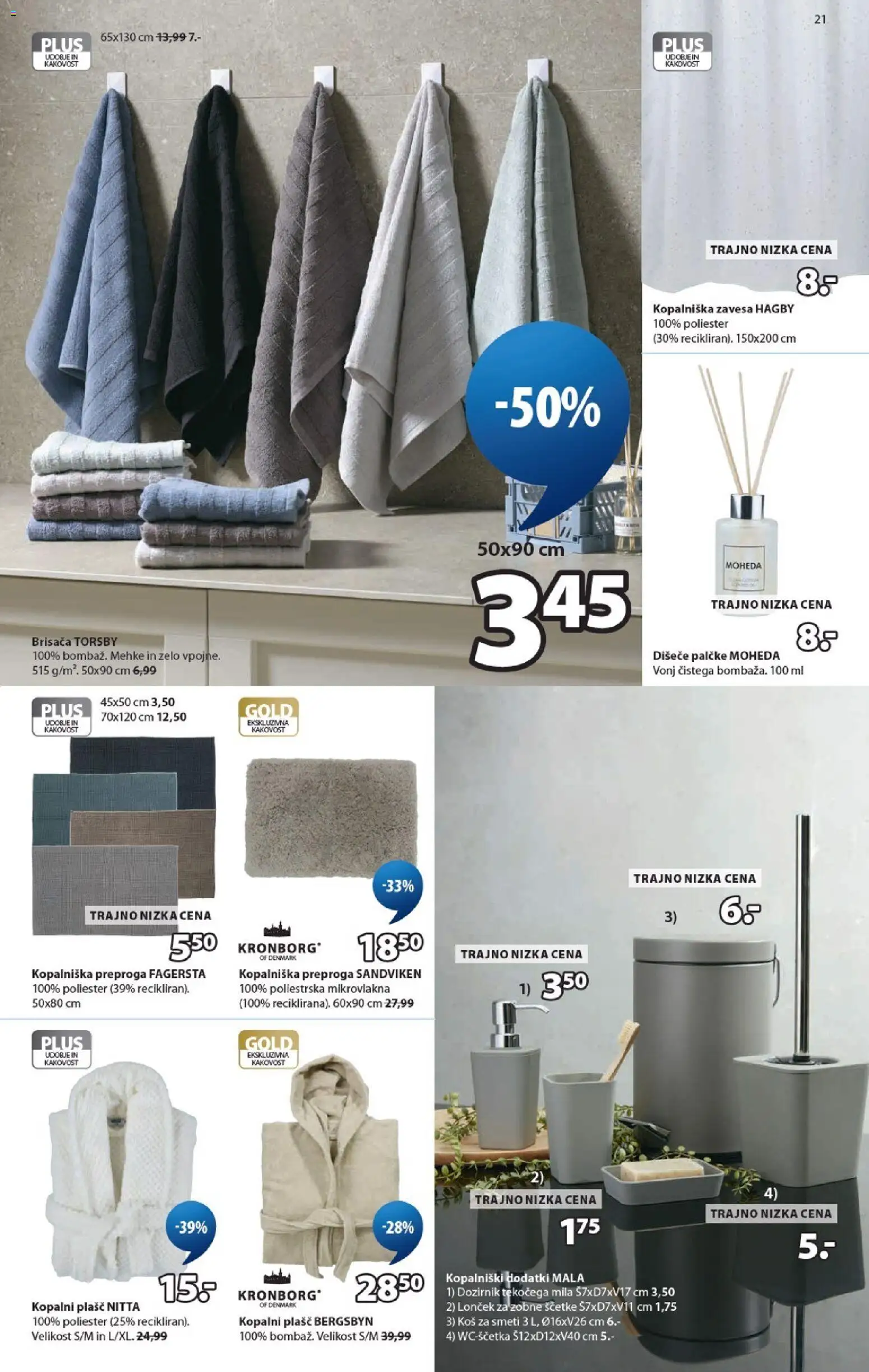 Novi JYSK katalog ponudbe – veljaven od 09.09.2026 | Stran: 21 | Izdelki: Brisača, Koš za smeti, Plasc, Kopalni plasc