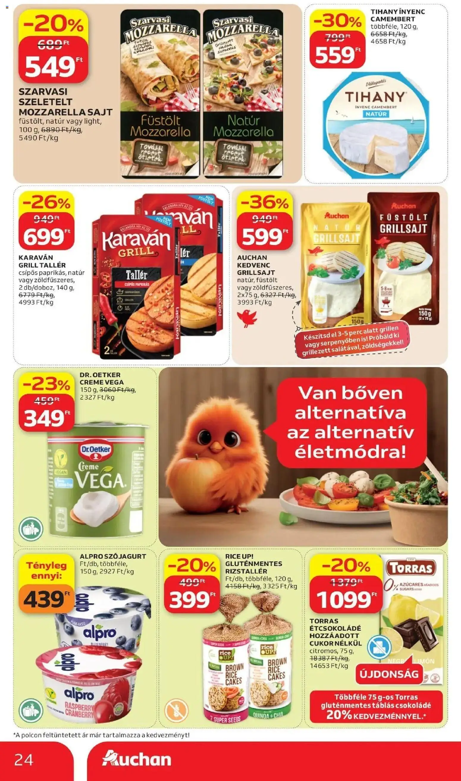 Auchan akciós ujság - amely érvényes a következő dátumtól: 2026.07.02. | Oldal: 24 | Termékek: Mozzarella, Tihany, Étcsokoládé, Gluténmentes