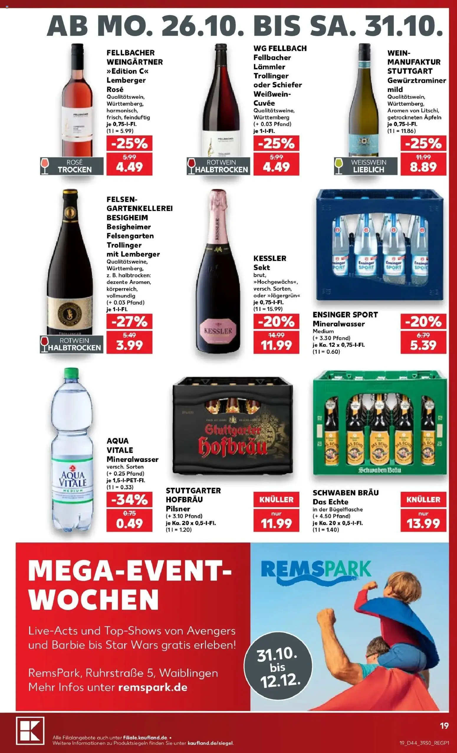 Prospekt Kaufland ab 26.10.2026 » Angebote Online zum Blättern | Seite: 23 | Produkte: Rotwein, Sekt, Mineralwasser, Wein