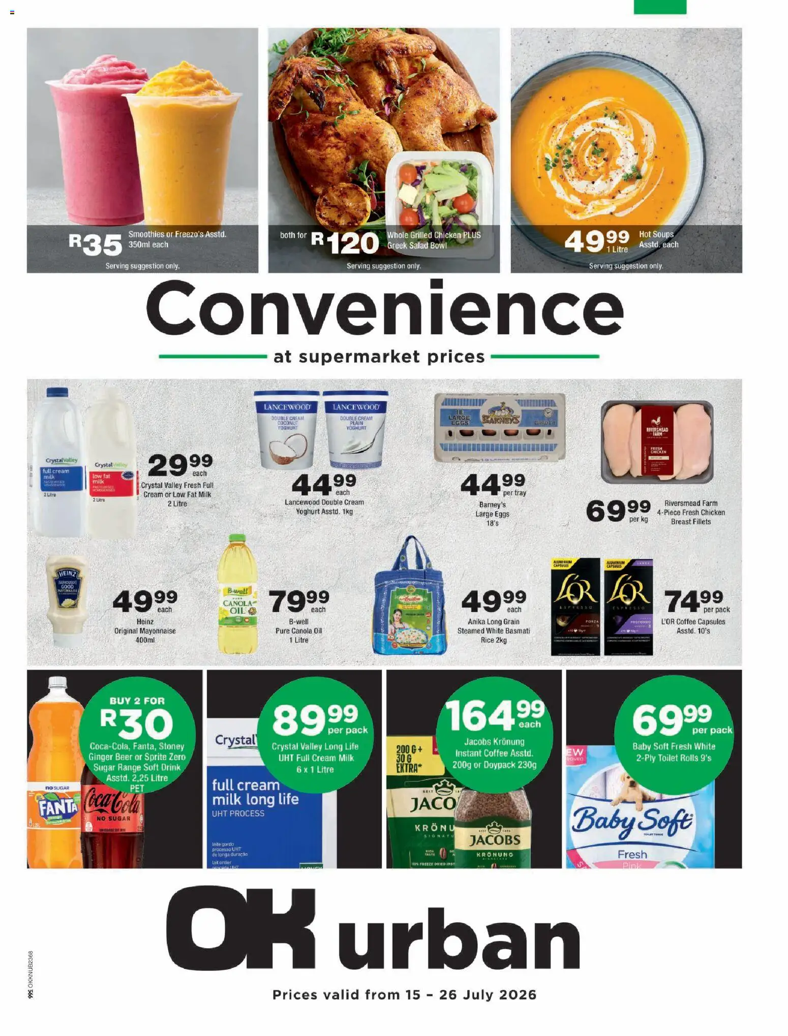 New OK Foods catalogue – valid from 15/07/2026 | Page: 1 | Products: Tray, Toilet, Eggs, Mayonnaise