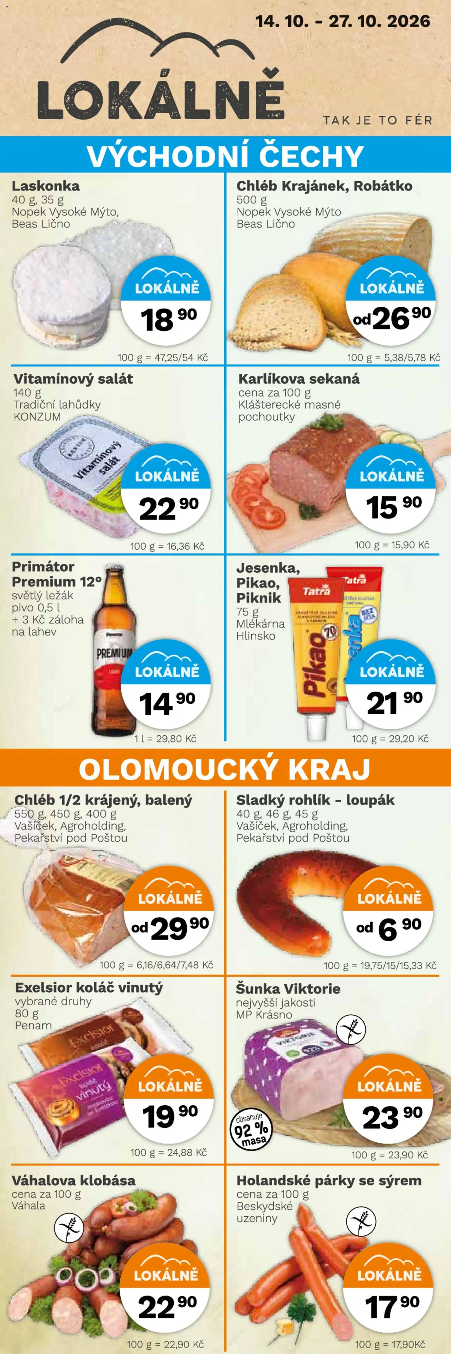 Konzum leták od 14.10.2026 | Strana: 2 | Produkty: Pivo, Párky, Salát, Uzeniny