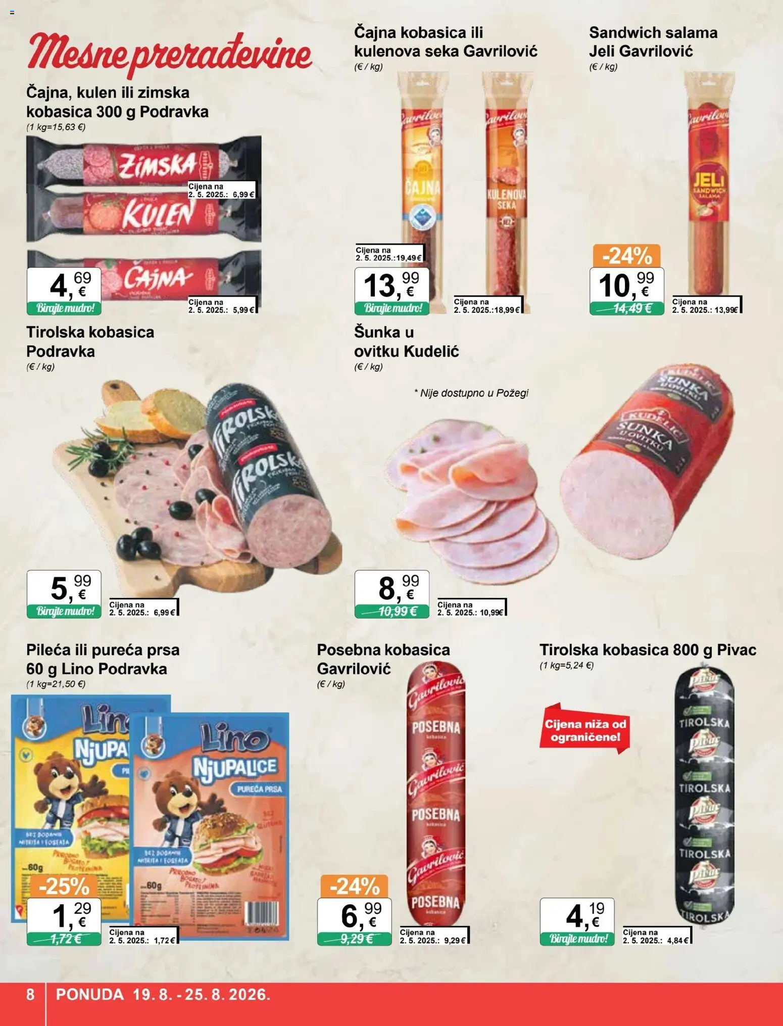 KTC katalog | vrijedi od 19.08.2026 | Stranica: 8 | Proizvodi: Sandwich, Pureća prsa, Salama, Zimska kobasica