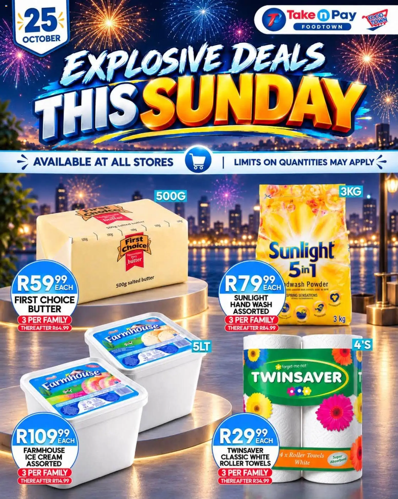 New Take n Pay catalogue – valid from 25/10/2026 | Page: 1 | Products: Towels, Butter, Cream, Ice cream