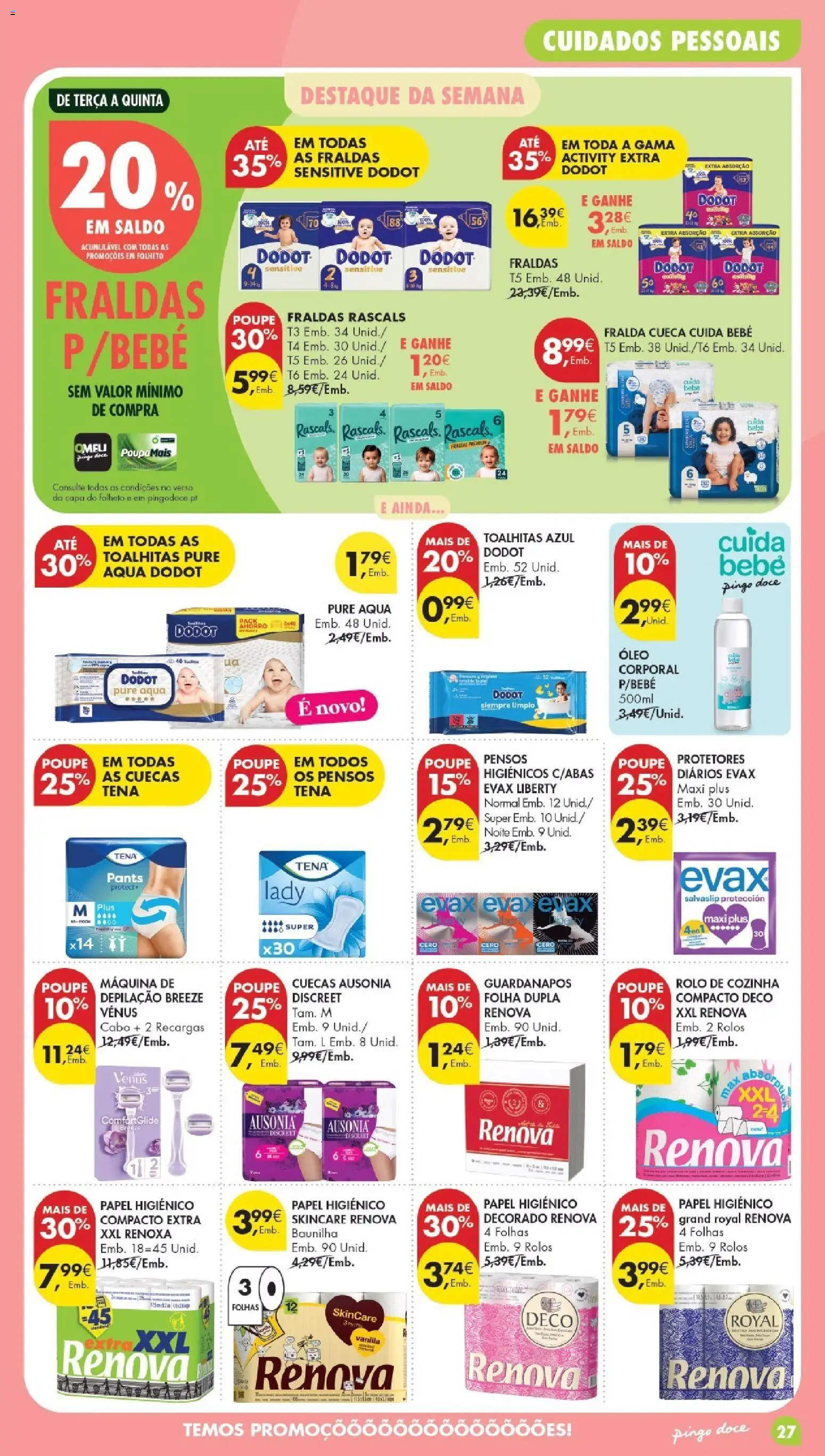 Pingo Doce folheto Poupe Esta Semana Madeira │ válido de 27/10/2026 | Página: 27 | Produtos: Baunilha, Papel higiénico, Fraldas, Guardanapos