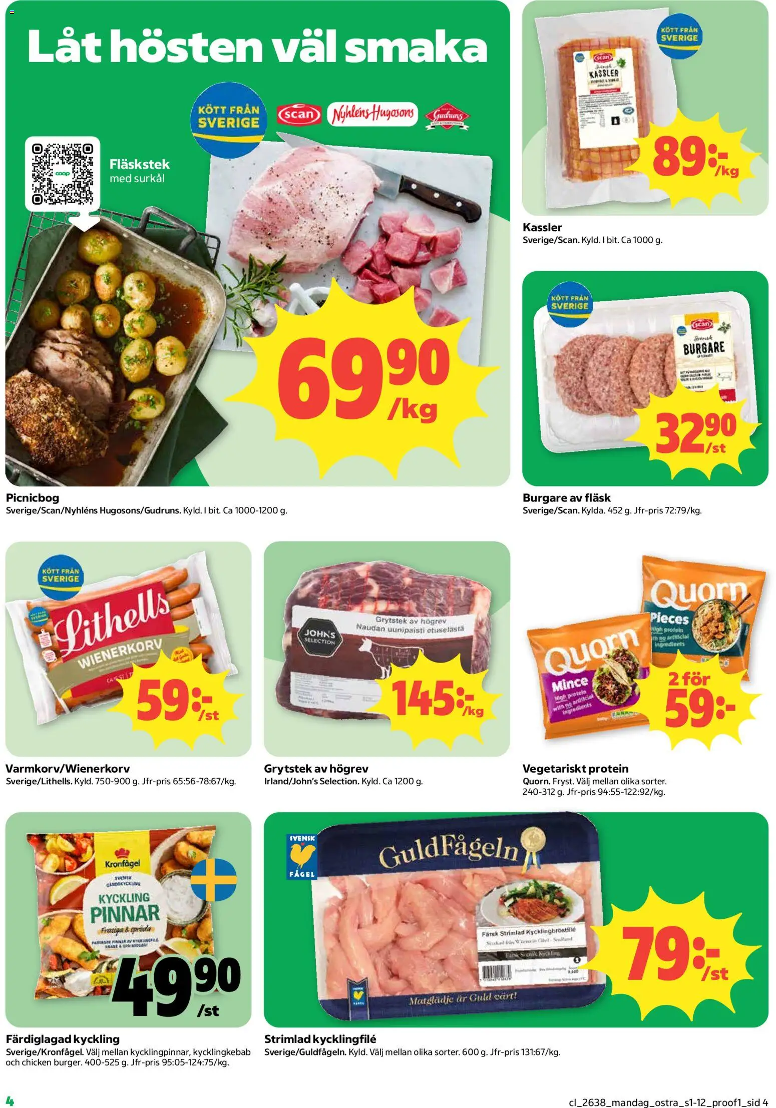 Coop Daglivs reklamblad aktuell från 14/09/2026 | Sida: 4 | Produkter: Surkål, Kassler, Kycklingfile, Wienerkorv