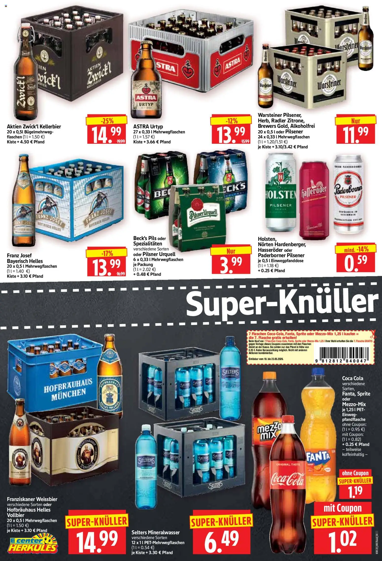 HERKULES Prospekt 	 – gültig ab 18.05.2026 | Seite: 14 | Produkte: Sprite, Mineralwasser, Pilsner urquell, Warsteiner