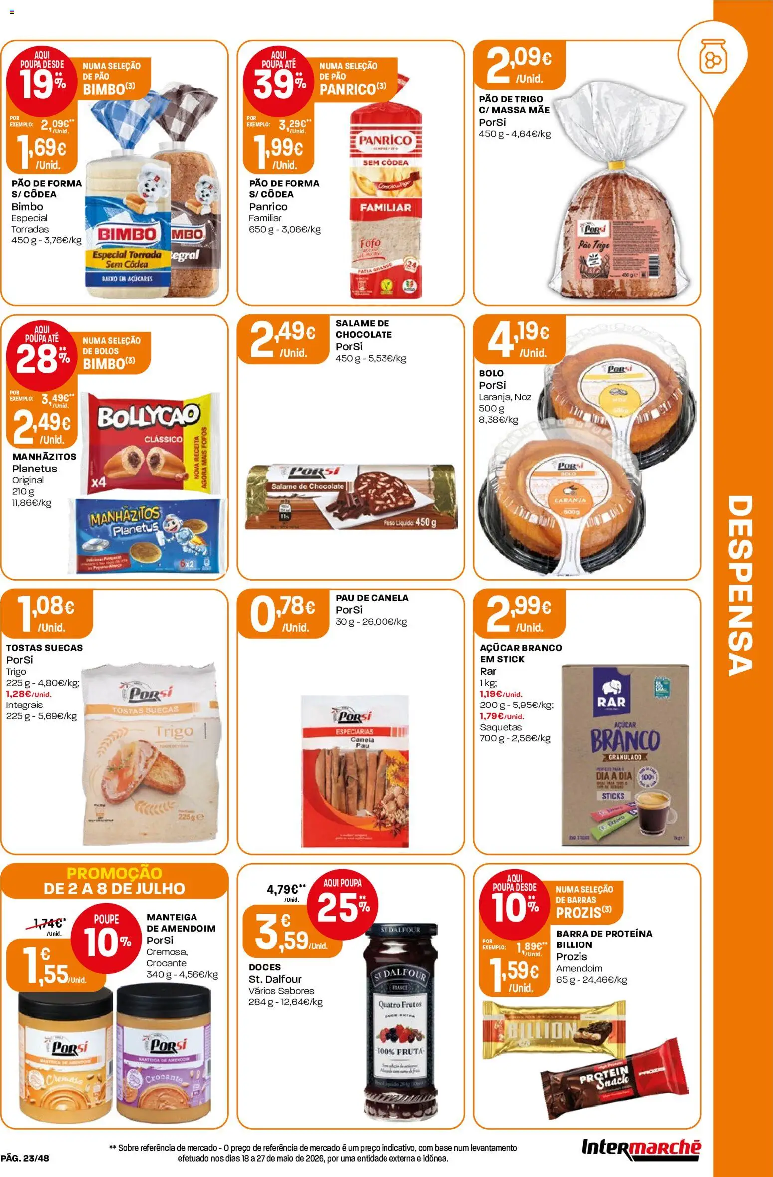 Intermarché folheto │ válido de 02/07/2026 | Página: 23 | Produtos: Pão, Salame, Massa, Proteina