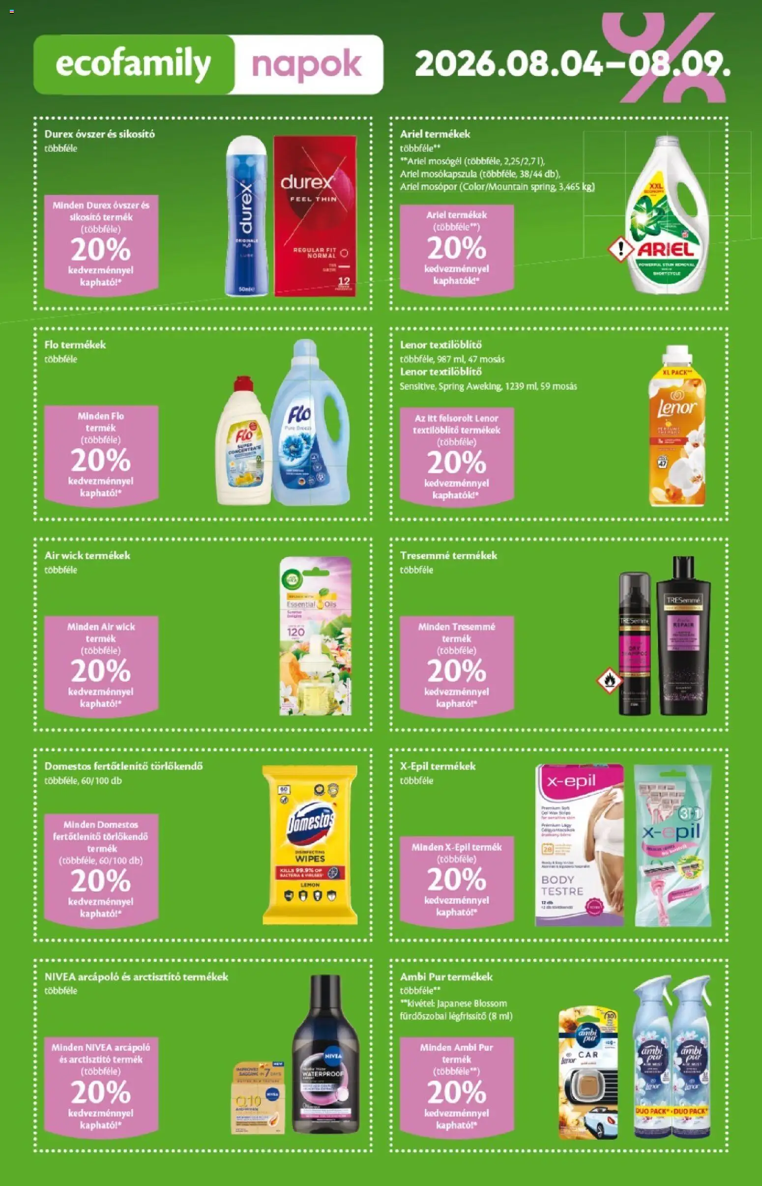EcoFamily akciós ujság - amely érvényes a következő dátumtól: 2026.08.04. | Oldal: 2 | Termékek: Body, Óvszer, Légfrissítő, Mosópor