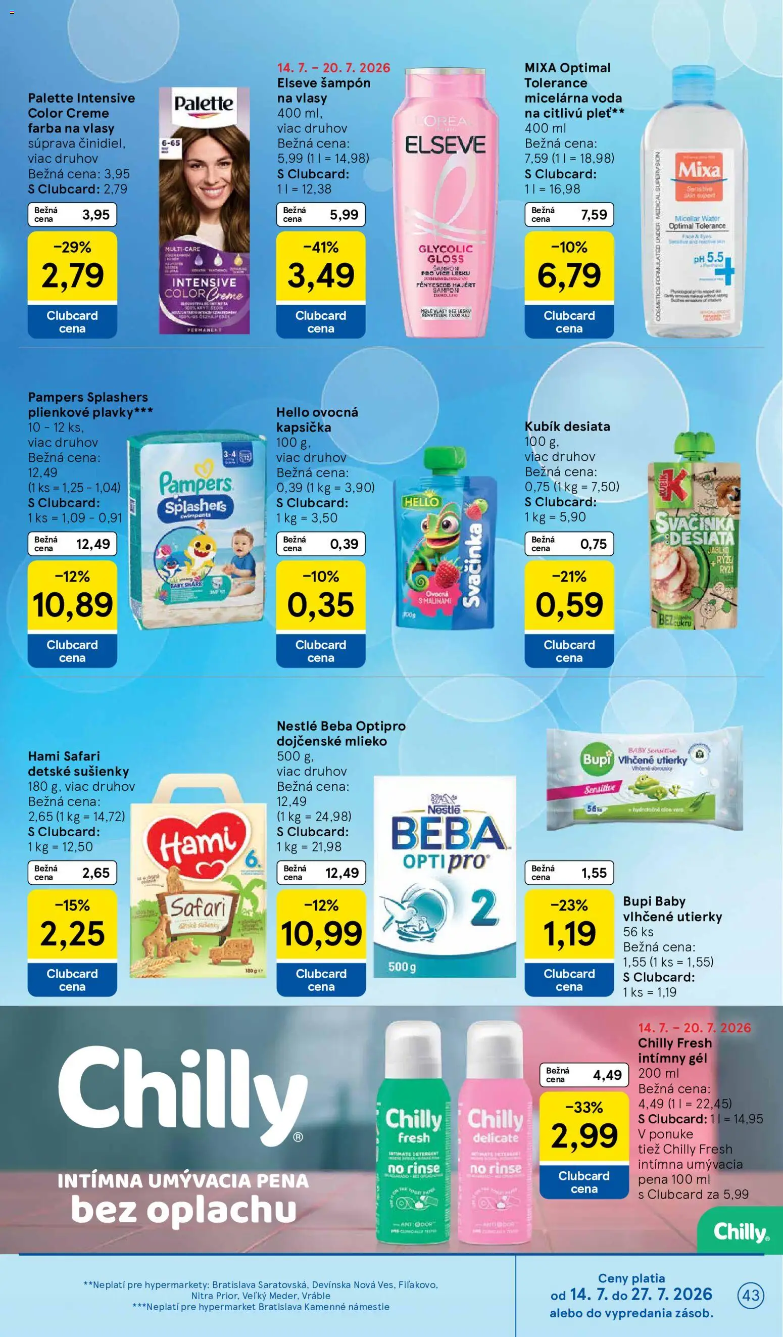 Nové Tesco akcie – leták je platný od 15.07.2026 | Strana: 43 | Produkty: Mlieko, Farba na vlasy, Pena, Pampers