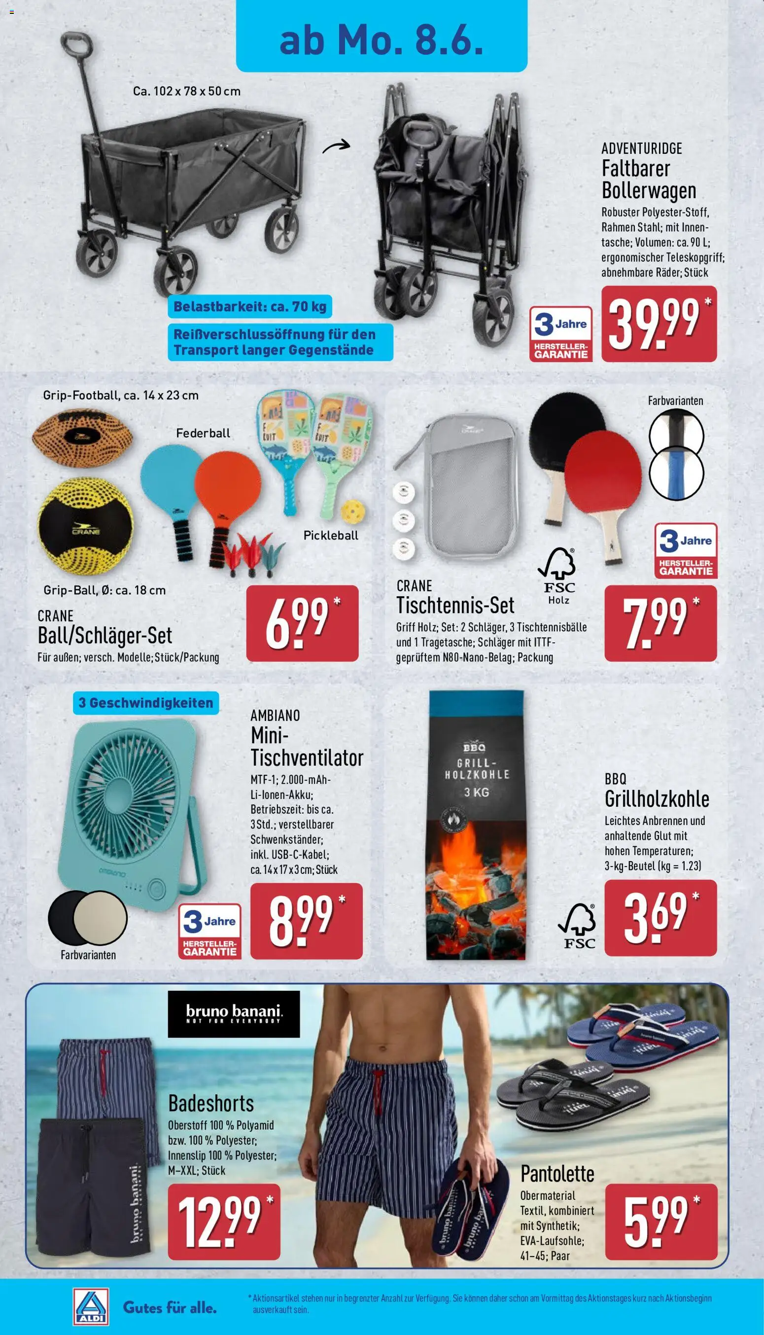 Aldi Ausblick – gültig ab 08.06.2026 | Seite: 4 | Produkte: Badeshorts, Grill, Tischtennisbälle