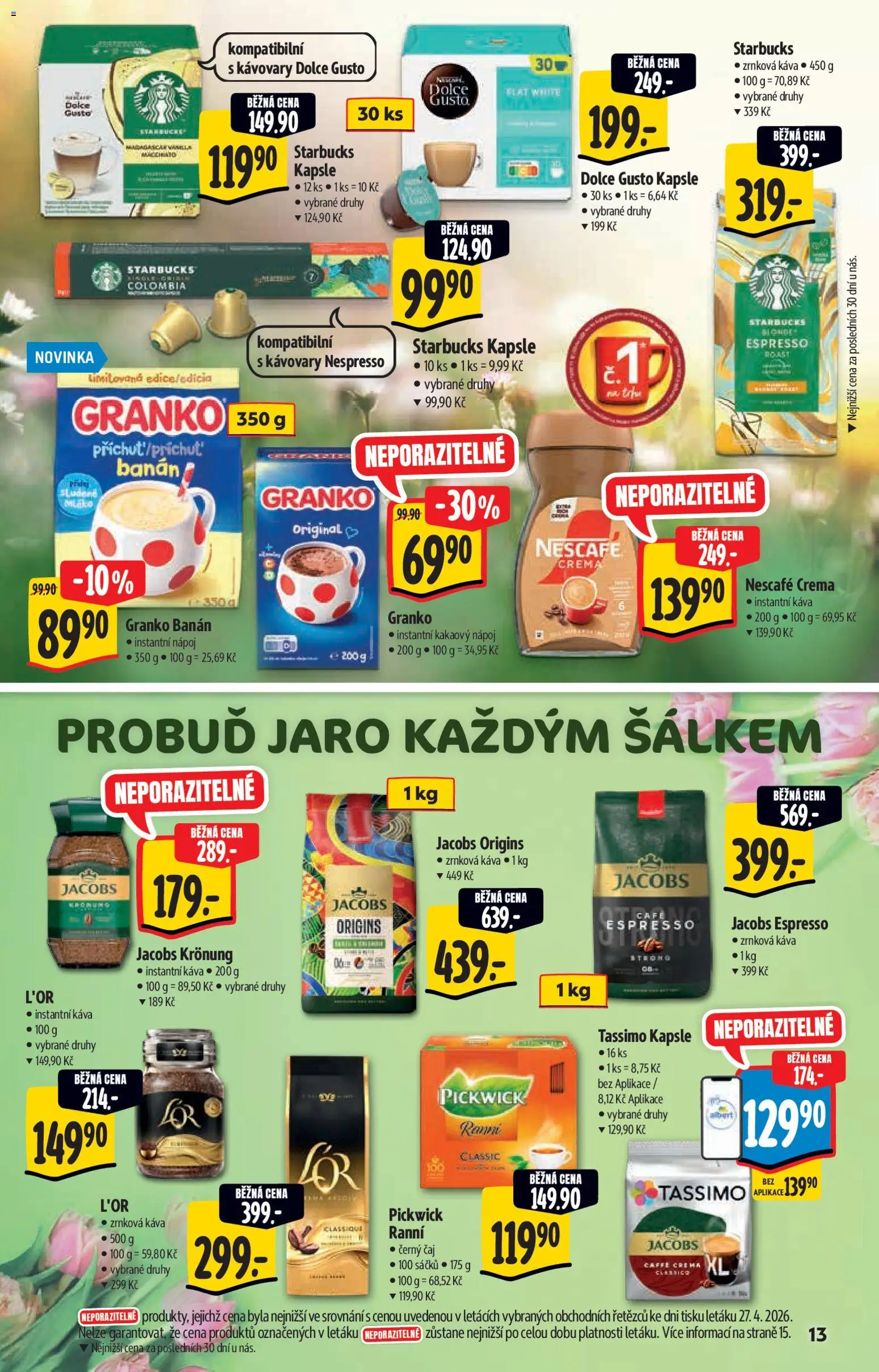 Albert katalog - Hypermarket od 06.05.2026 | Strana: 13 | Produkty: Starbucks, Tassimo, Kapsle, Zrnková káva