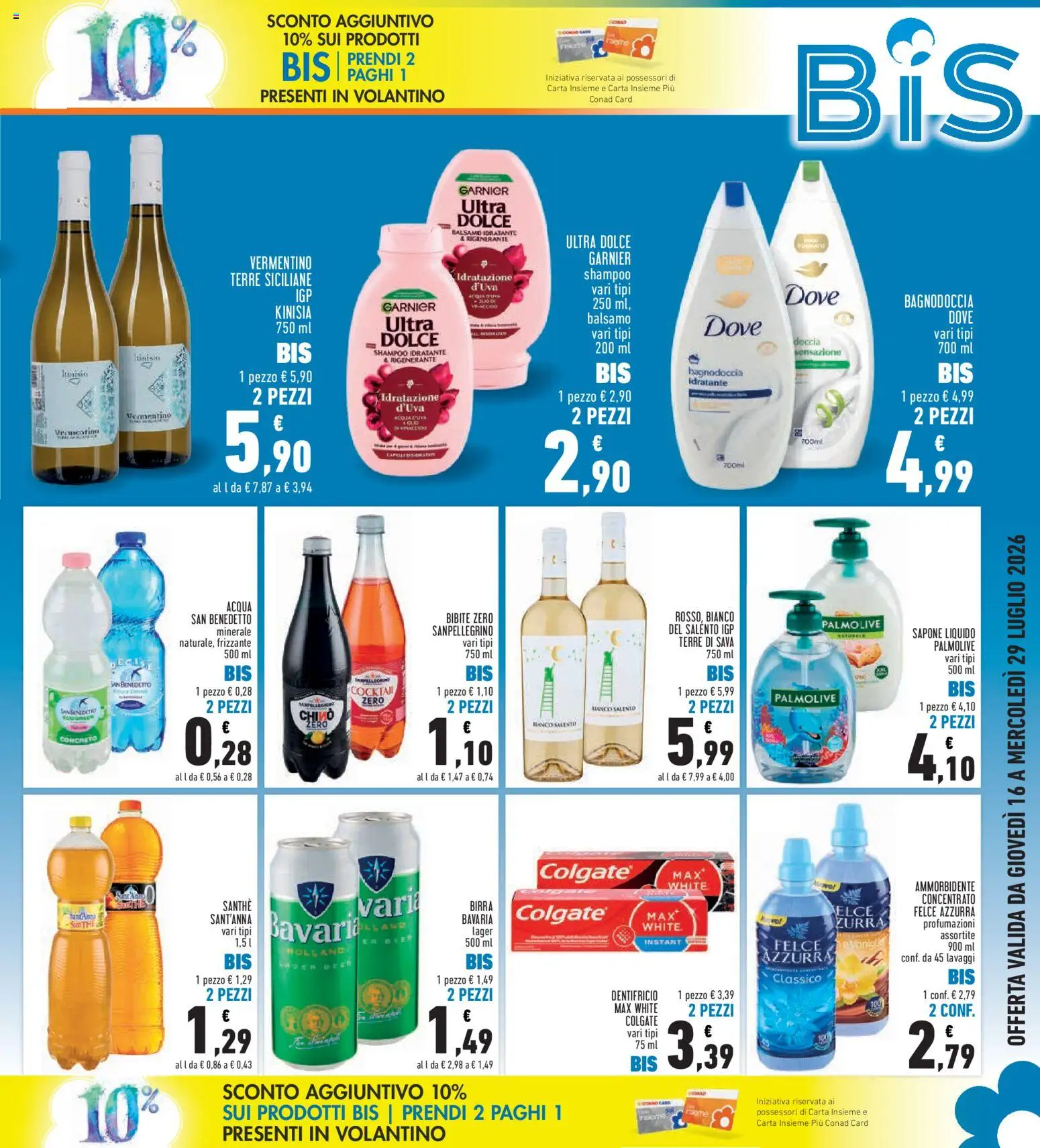 Volantino Conad del 16/07/2026 | Pagina: 5 | Prodotti: Shampoo, Balsamo, Dentifricio, Acqua