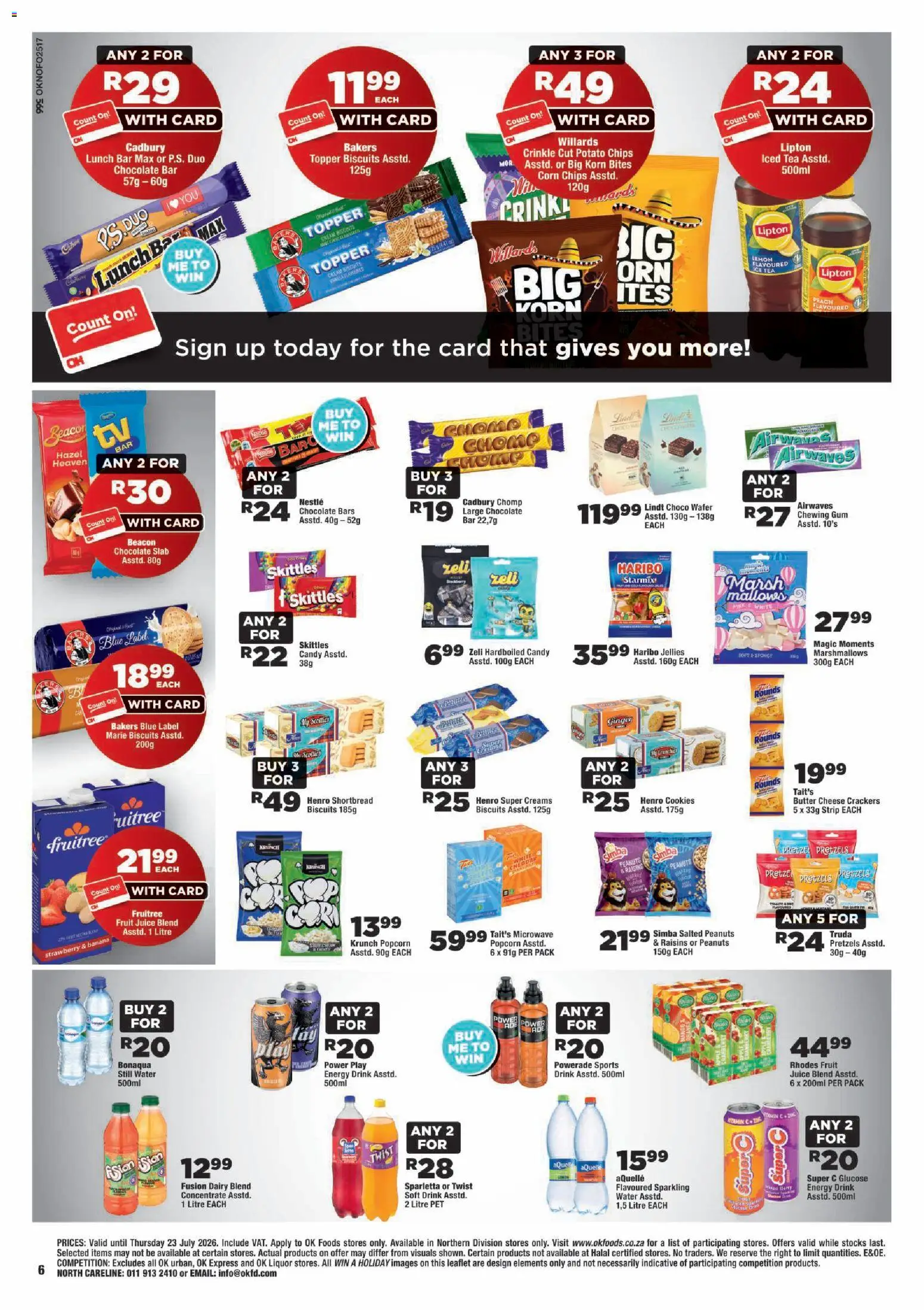 New OK Foods catalogue – valid from 15/07/2026 | Page: 6 | Products: Chocolate, Popcorn, Dairy blend, Lemon
