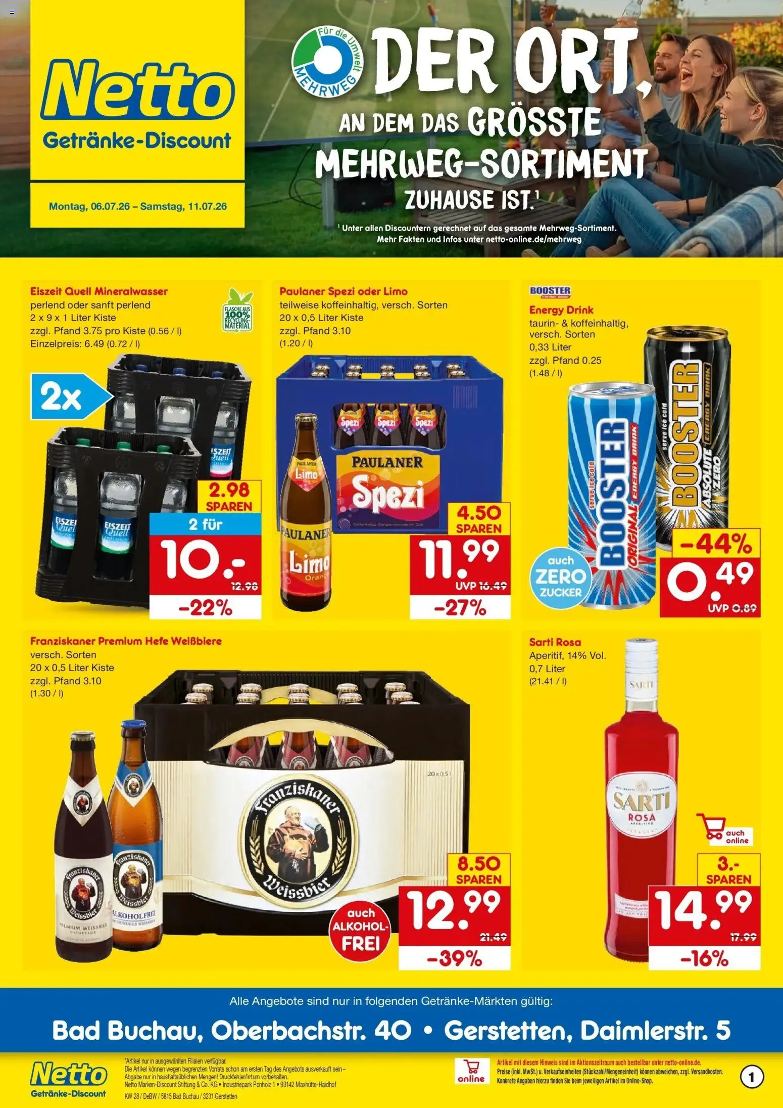 Netto Marken-Discount - Netto: Getränkeangebote – gültig ab 05.07.2026 | Seite: 1 | Produkte: Energy, Paulaner spezi, Zucker, Paulaner