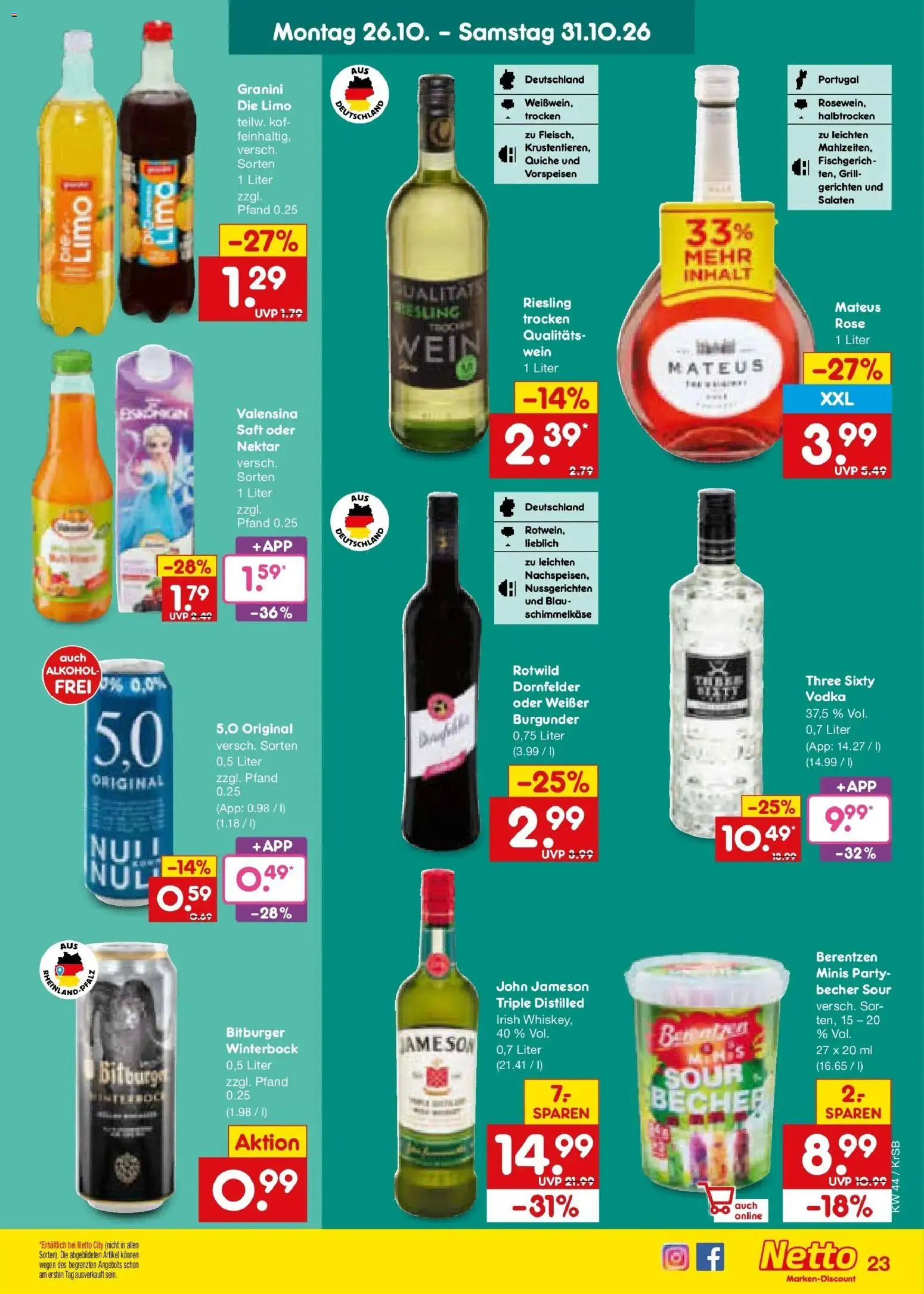 Netto Marken-Discount Prospekt Baesweiler – gültig ab 26.10.2026 | Seite: 31 | Produkte: Grill, Jameson, Valensina, Saft