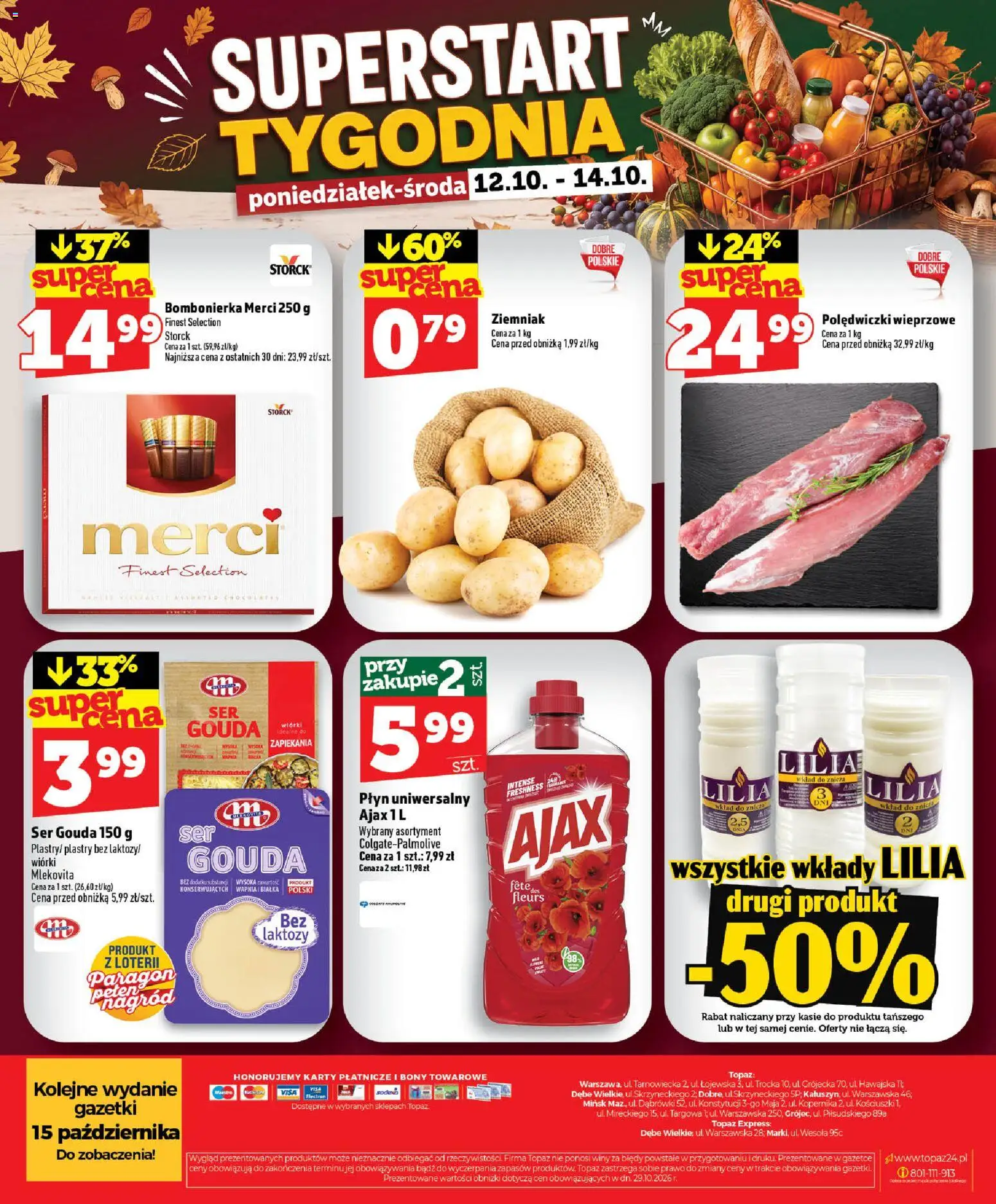 Topaz gazetka - MAZ od 08.10.2026 | Strona: 50 | Produkty: Bombonierka, Merci, Polędwiczki wieprzowe, Ser