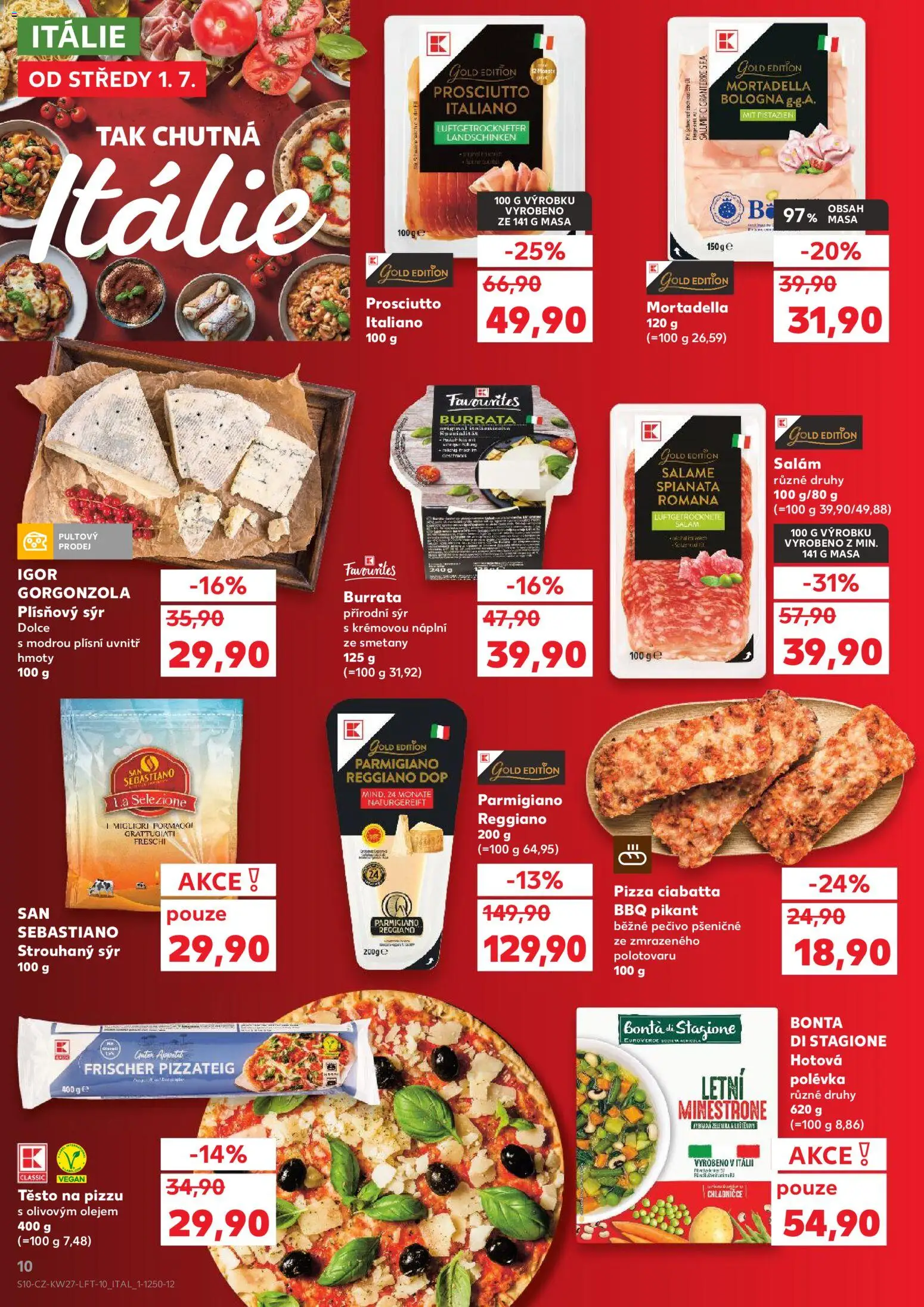 Kaufland leták - Brno od 01.07.2026 | Strana: 10 | Produkty: Salám, Pizza, Pizza těsto, Mortadella