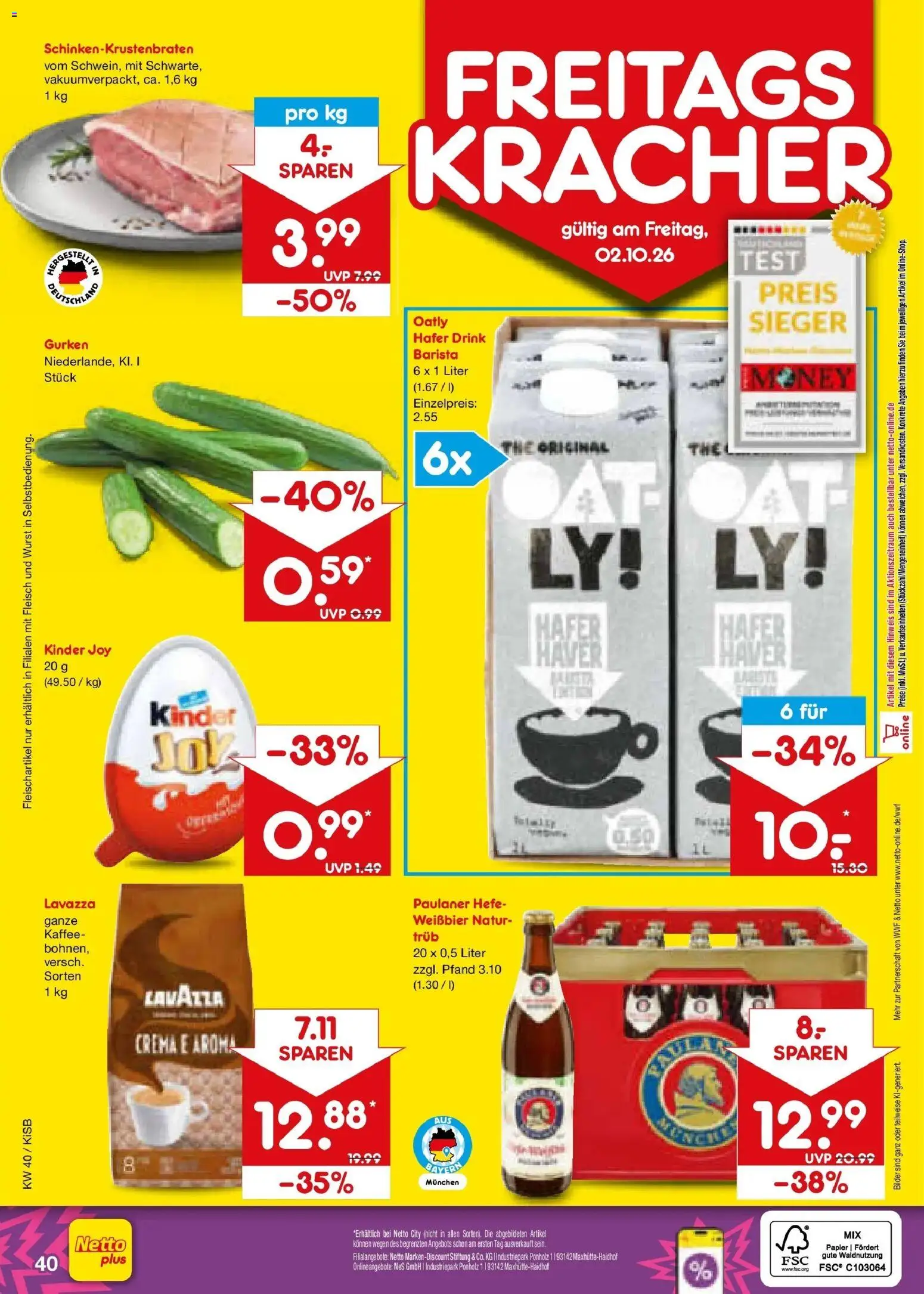 Netto Marken-Discount Prospekt Bad Friedrichshall – gültig ab 28.09.2026 | Seite: 62 | Produkte: Kaffee, Kinder joy, Oatly, Wurst