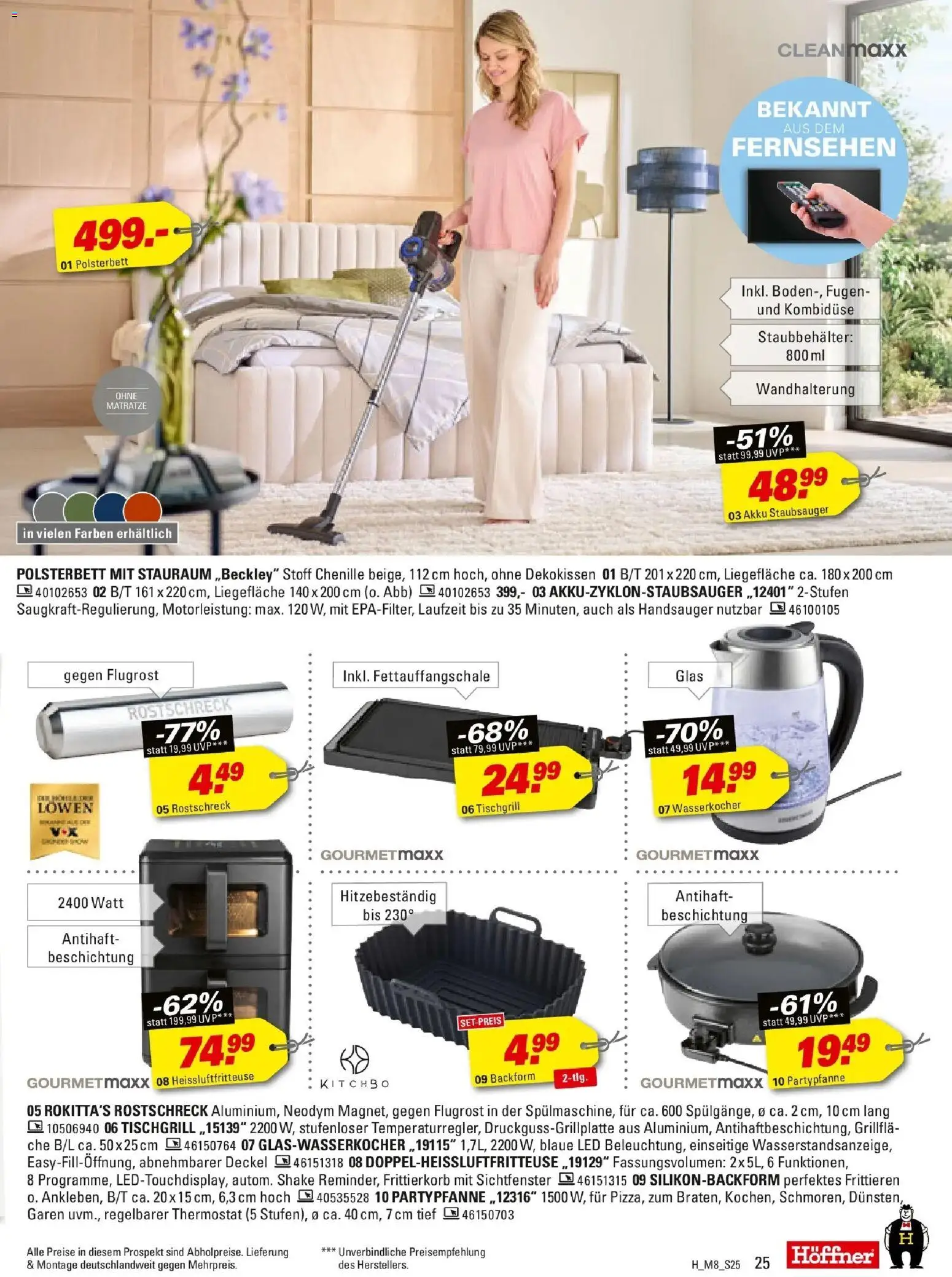 Höffner Prospekt Chemnitz-Röhrsdorf (ab 09.09.2026) zum Blättern | Seite: 25 | Produkte: Matratze, Polsterbett, Fernsehen, Heißluftfritteuse