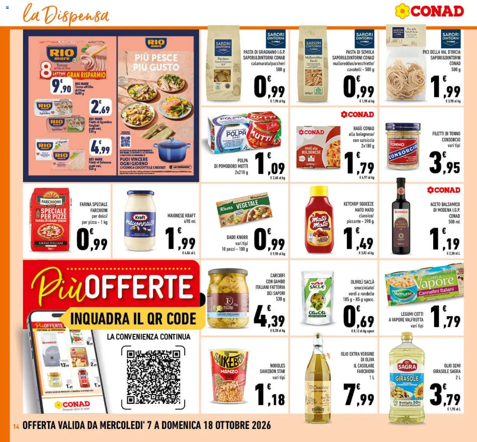 Volantino Conad del 07/10/2026 | Pagina: 14 | Prodotti: Maionese, Pasta di semola, Salsiccia, Sgombro