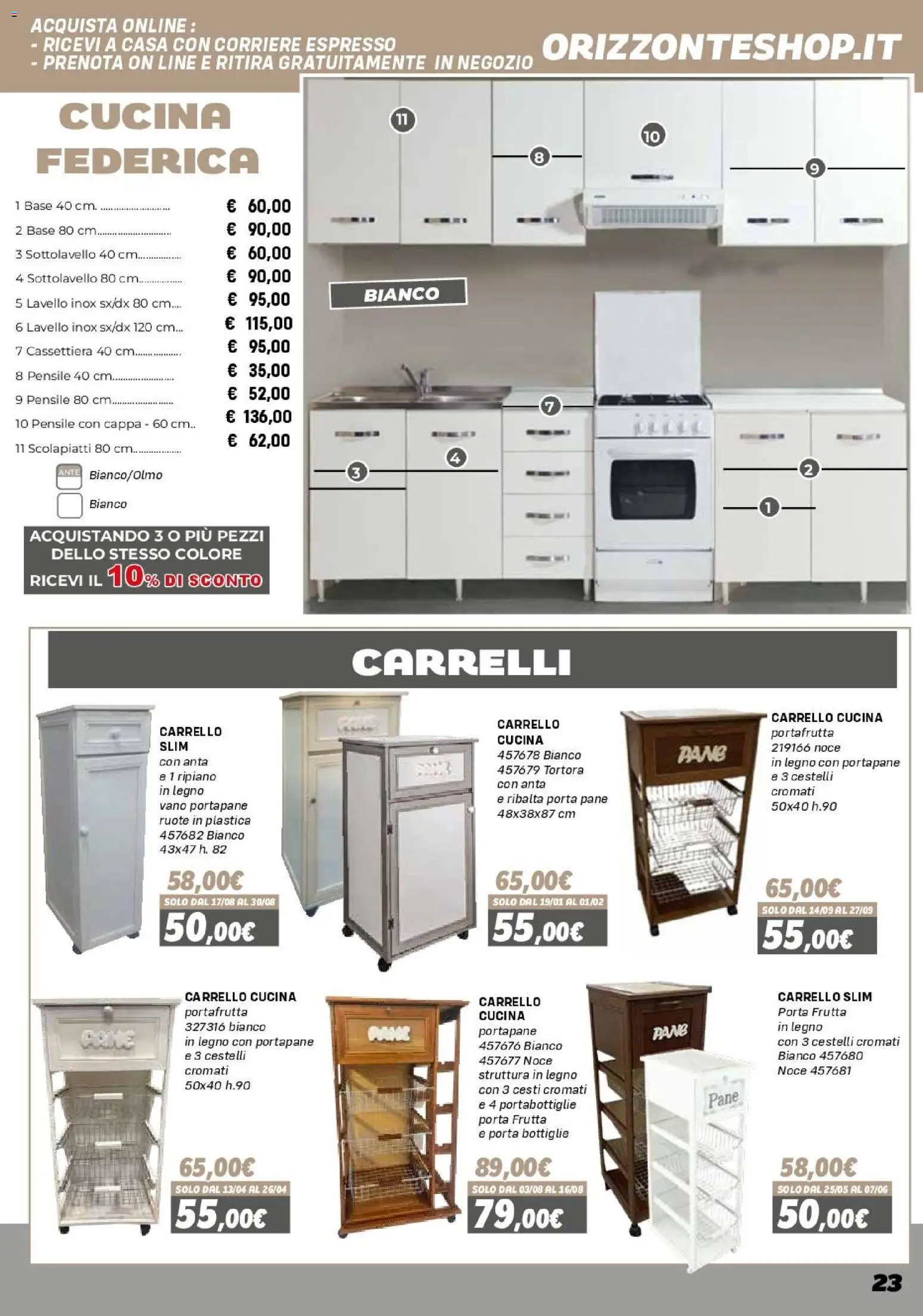Volantino Orizzonte del 16.01.2026 | Pagina: 23 | Prodotti: Pane, Lavello, Carrello, Scolapiatti