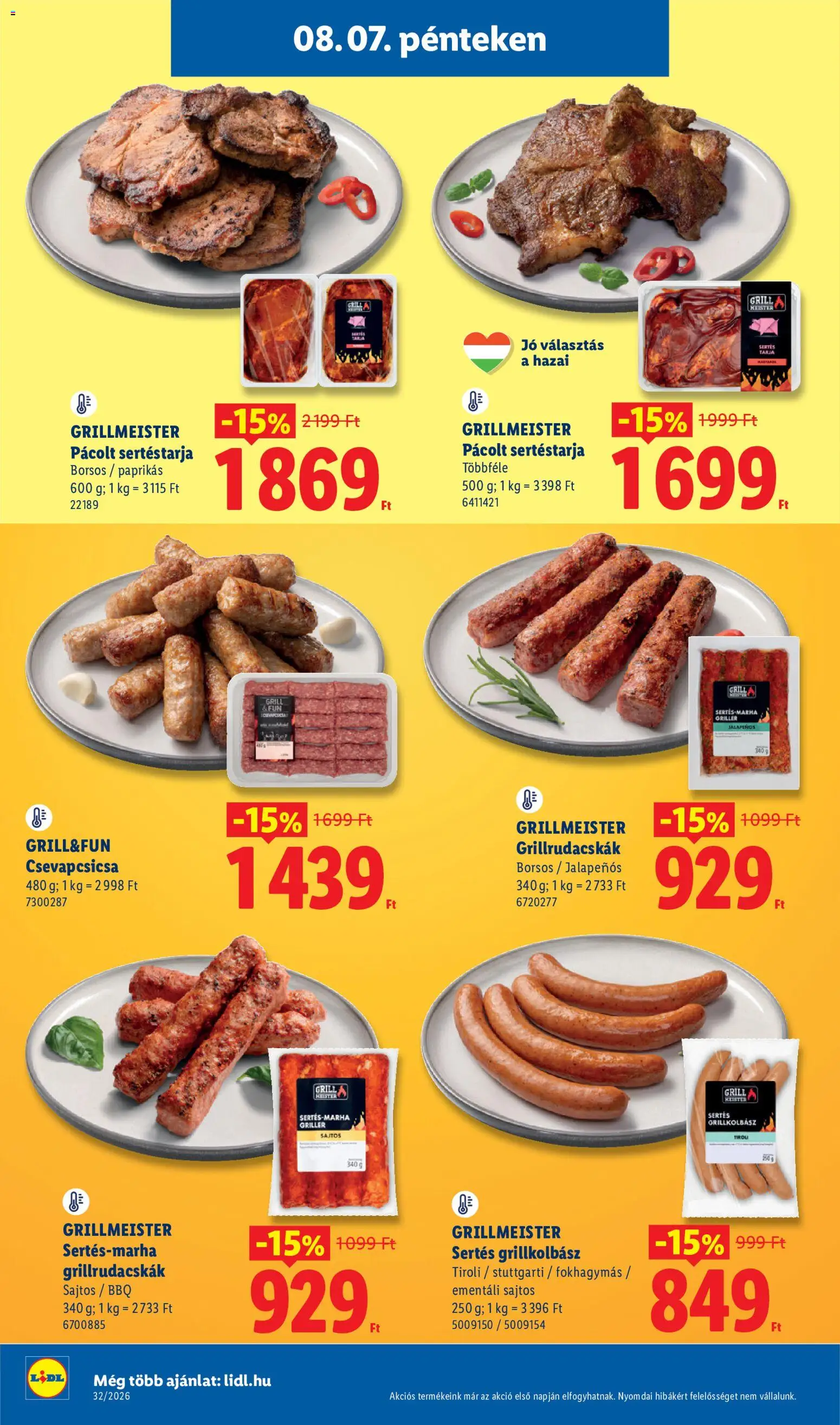 Lidl akciós ujság - amely érvényes a következő dátumtól: 2026.08.06. | Oldal: 50 | Termékek: BBQ, Sertéstarja, Tarja, Csevapcsicsa