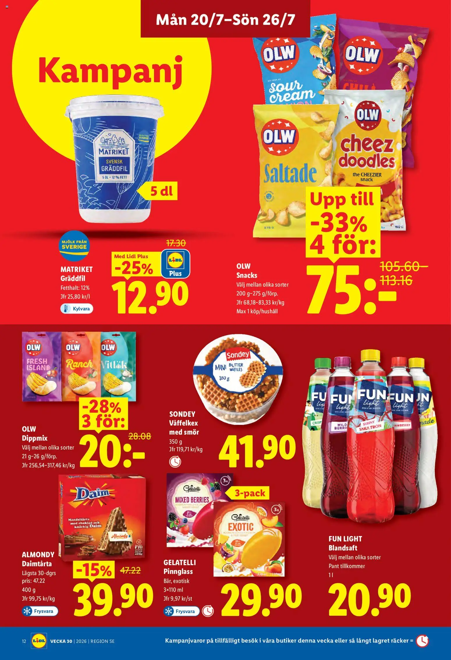 Lidl reklamblad aktuell från 20/07/2026 | Sida: 14 | Produkter: Chips, Mjölk, Snacks, Mandeltårta