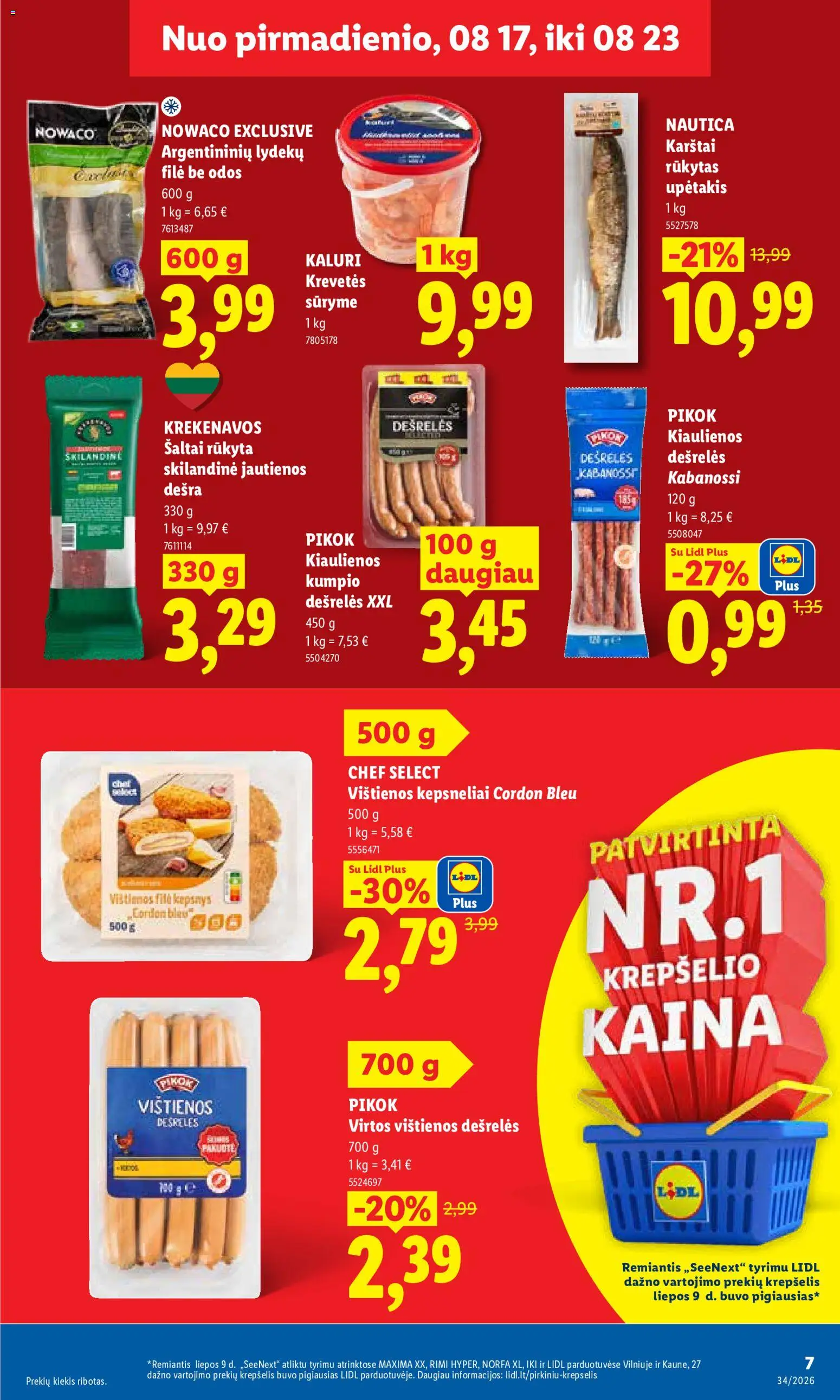 LIDL akcijos nuo 2026.08.17 | Puslapis: 7 | Prekių: Vištienos, Kiaulienos, Dešrelės, Krepšelis