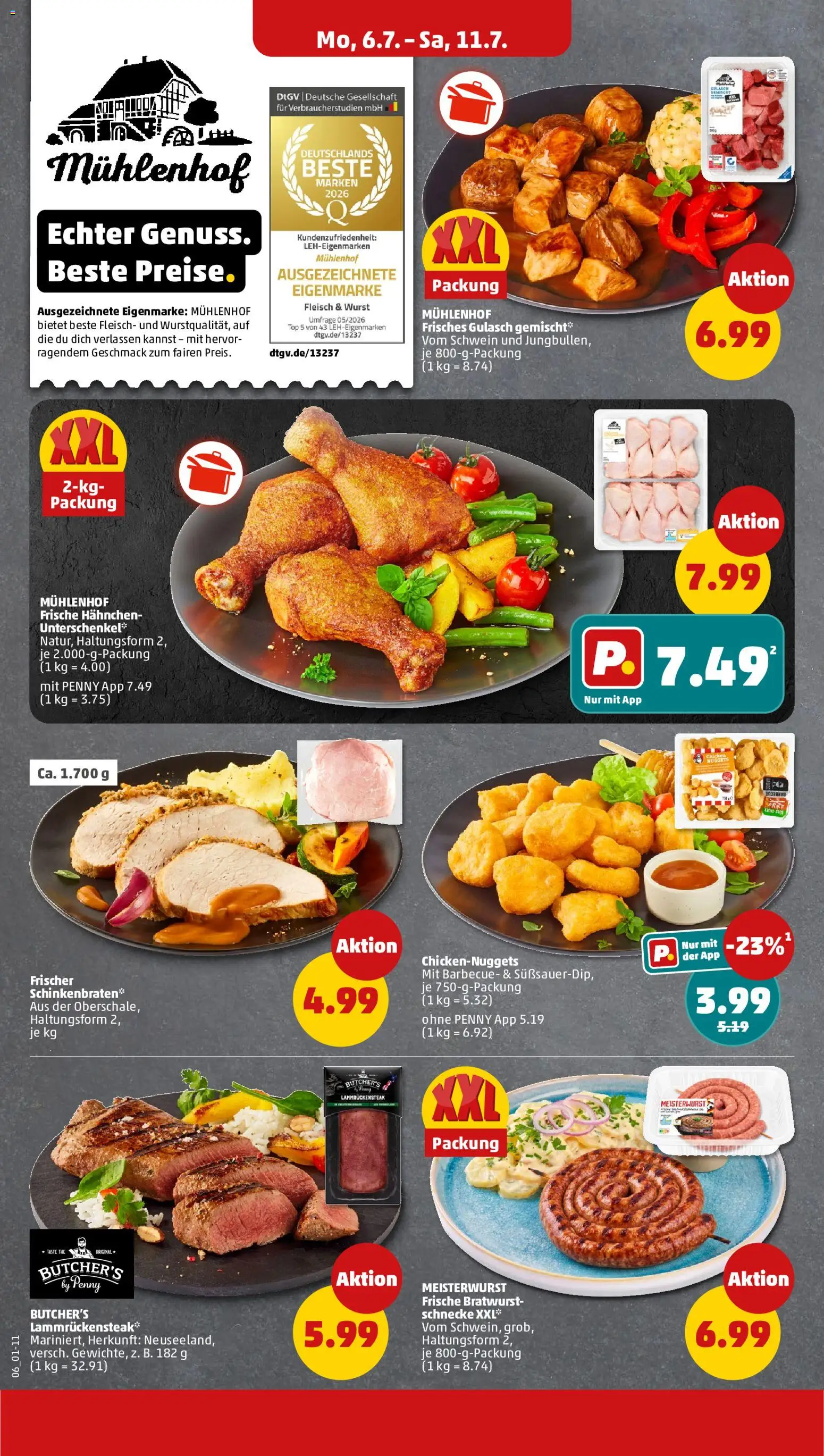 Penny Prospekt – gültig ab 06.07.2026 | Seite: 10 | Produkte: Hahnchen, Bratwurst, Gulasch, Steak