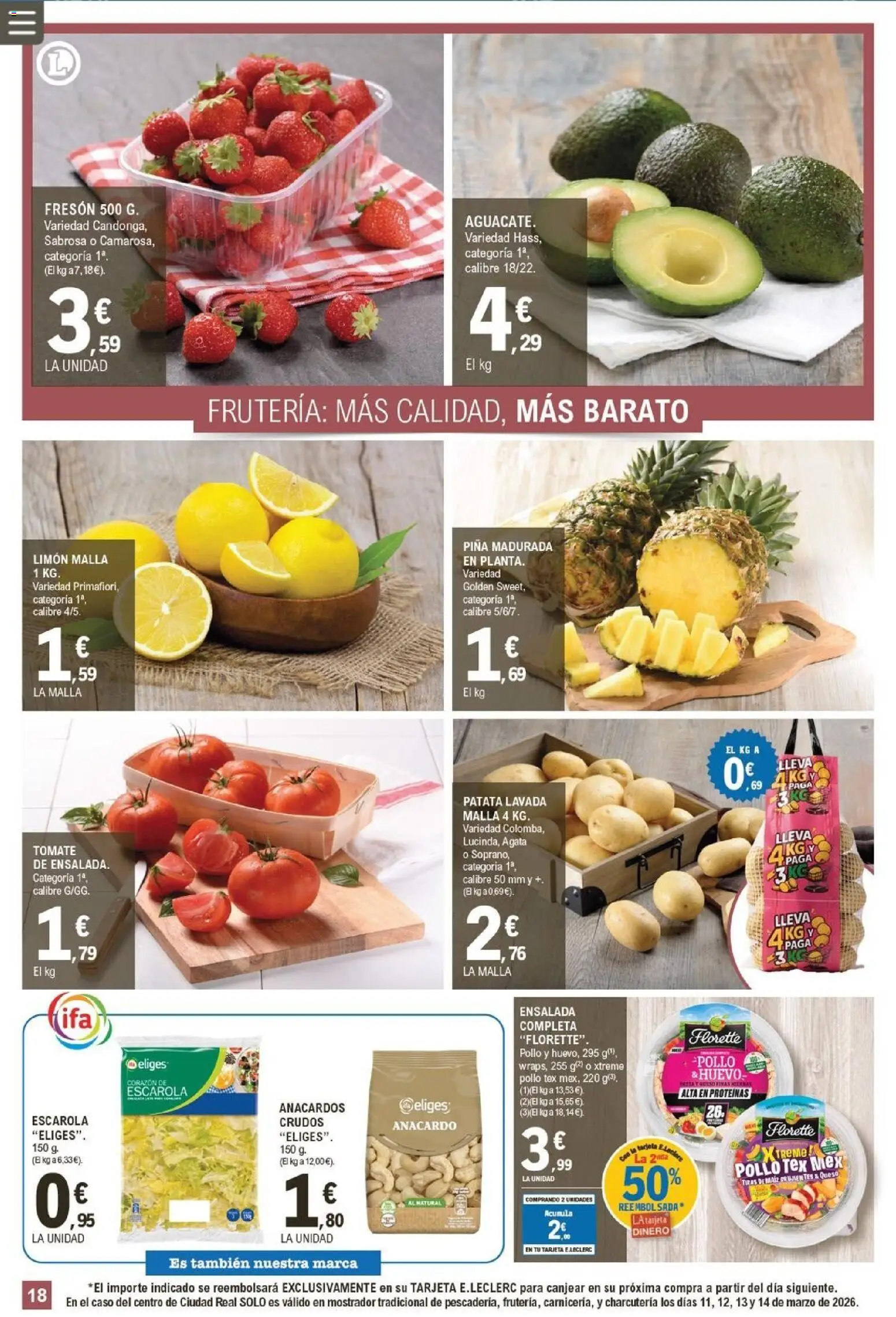 E.Leclerc folleto │ válido desde el 11/03/2026 | Página: 18 | Productos: Queso, Piña, Pasta, Ensalada