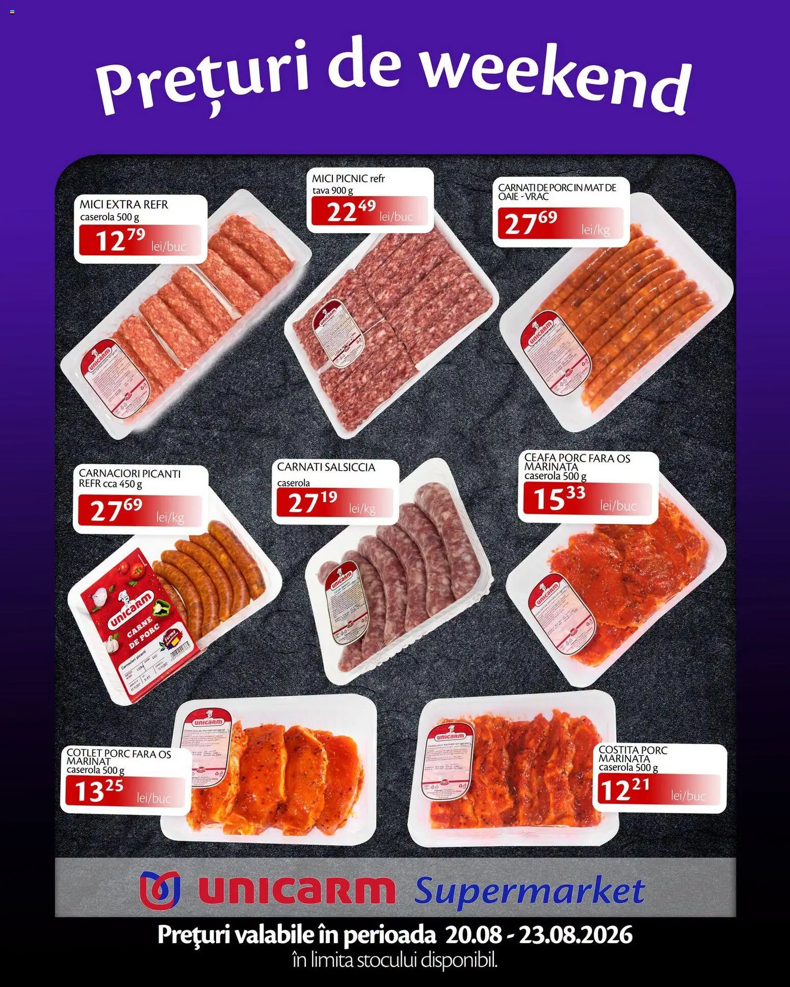 Noul catalog Unicarm – valabil de la 20.08.2026 | Pagină: 2 | Produse: Tava, Caserola, Mici, Cârnați