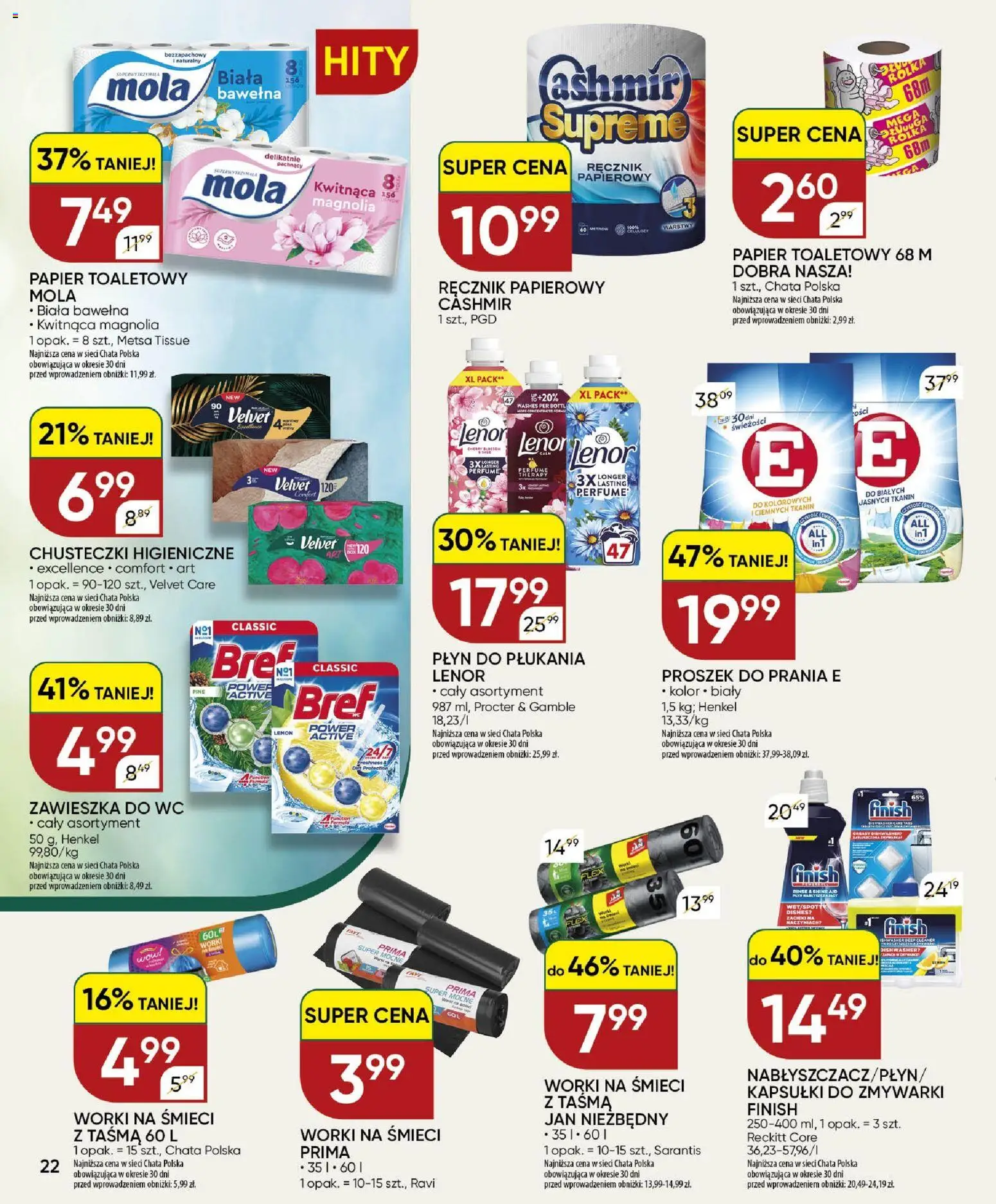 Chata Polska gazetka od 22.10.2026 | Strona: 22 | Produkty: Płyn do płukania, Lenor proszek, Chusteczki, Papier toaletowy