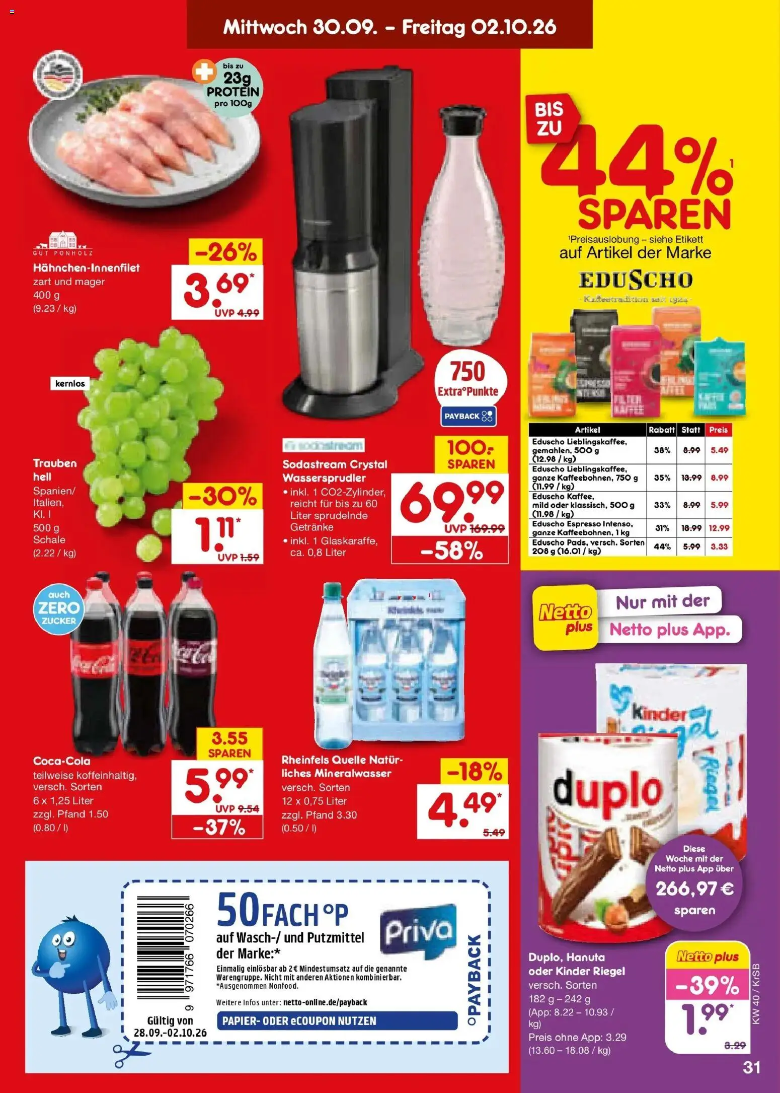 Netto Marken-Discount Prospekt Jüchen – gültig ab 28.09.2026 | Seite: 49 | Produkte: Trauben, Mineralwasser, Sodastream, Rheinfels quelle